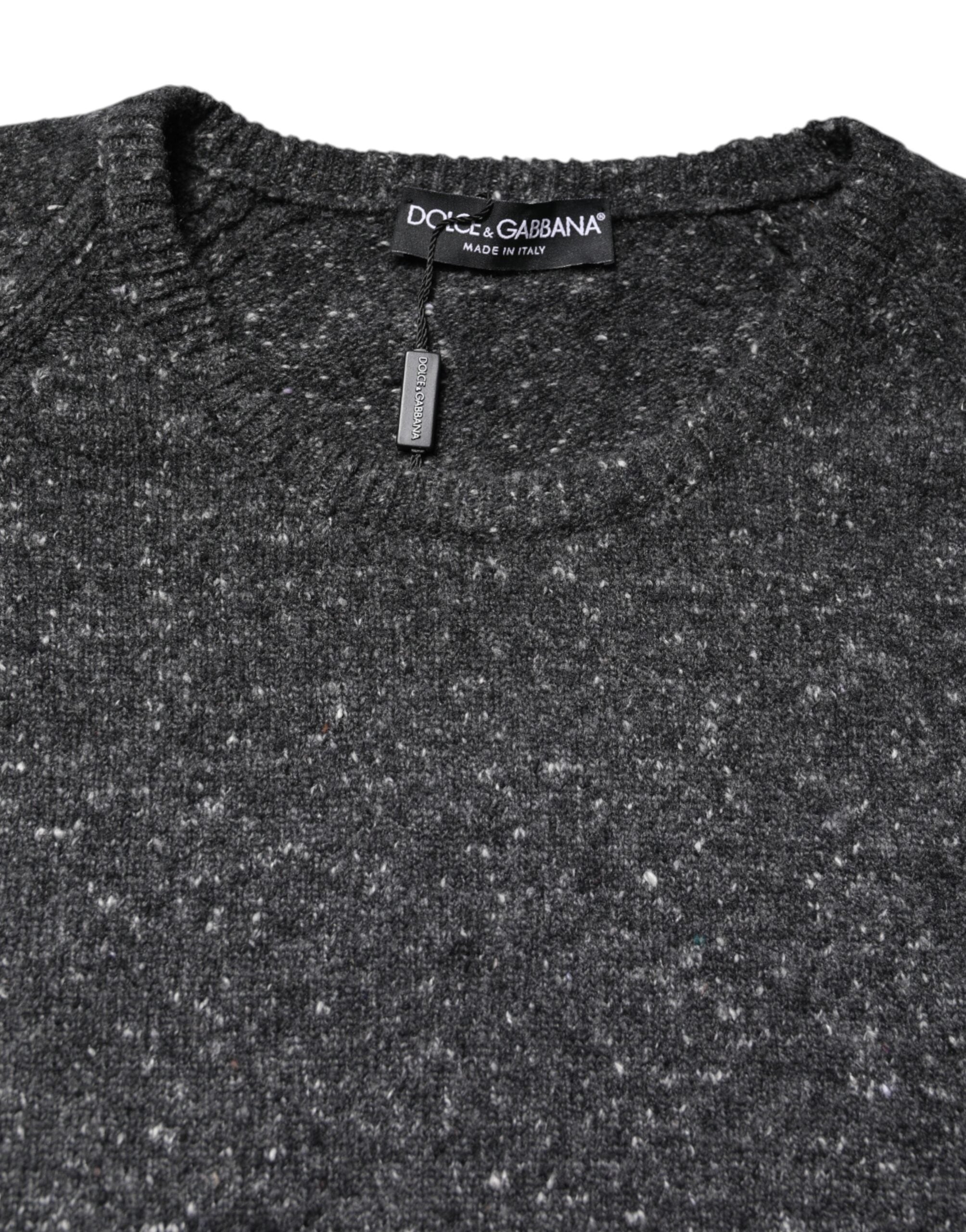 Gray Wool Knitted Round Neck Pullover Sweater