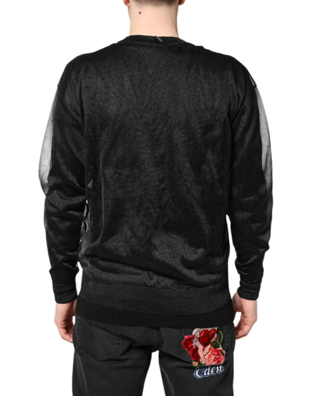 Black Logo Knitted Crewneck Pullover Sweater