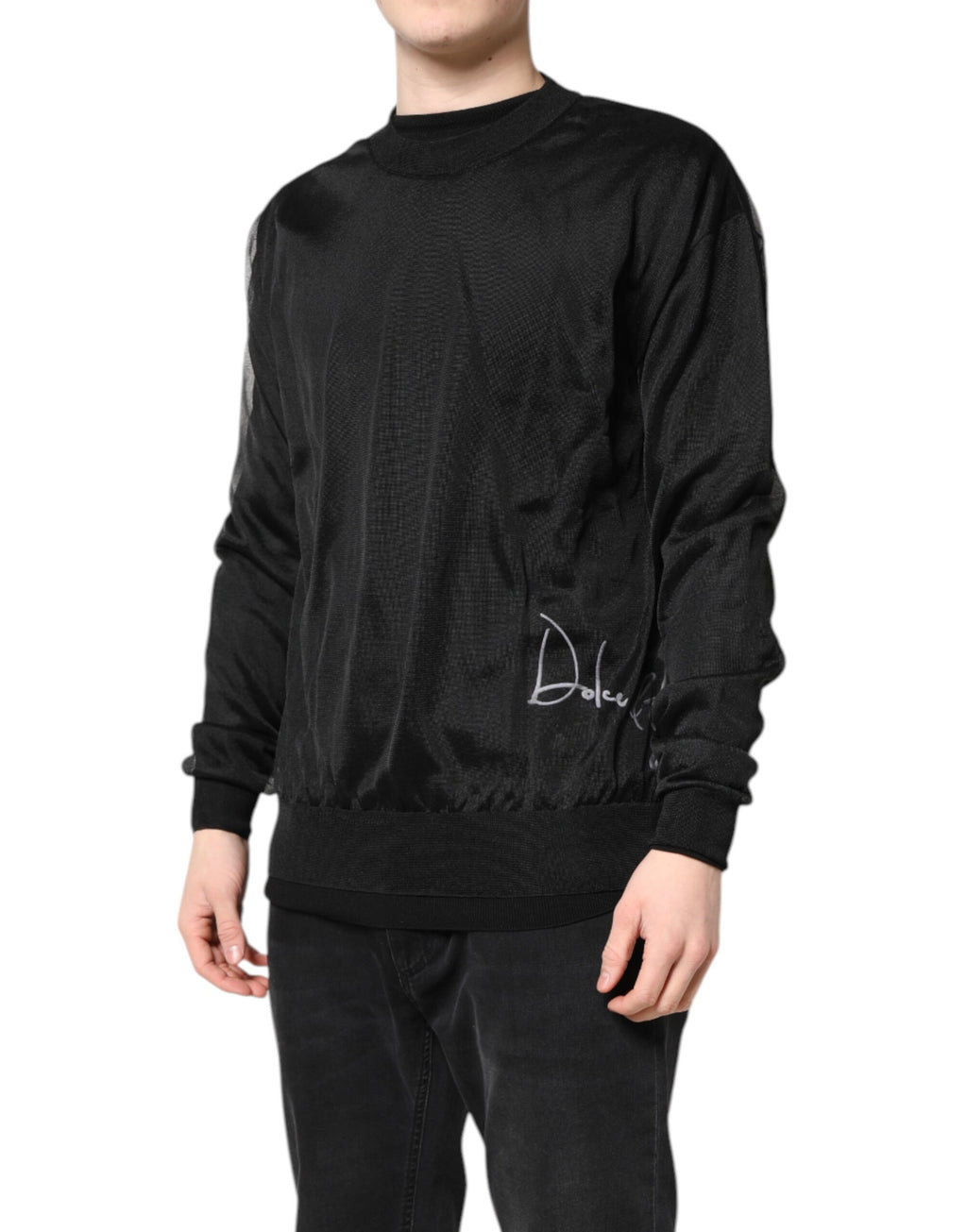 Black Logo Knitted Crewneck Pullover Sweater