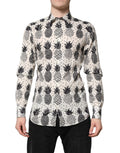White Pineapple Print Long Sleeve GOLD Shirt