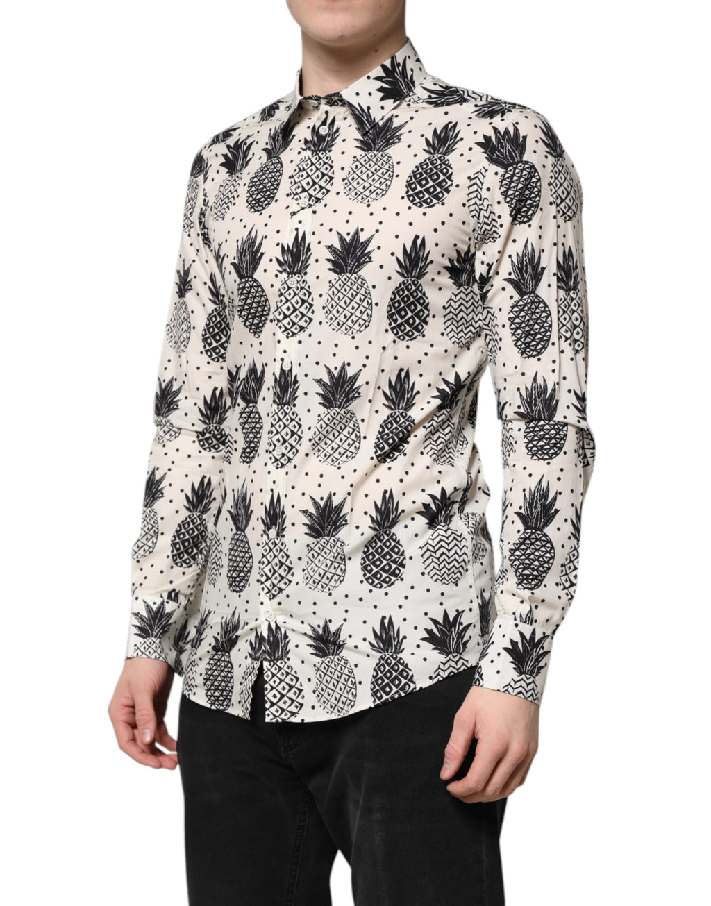 White Pineapple Print Long Sleeve GOLD Shirt
