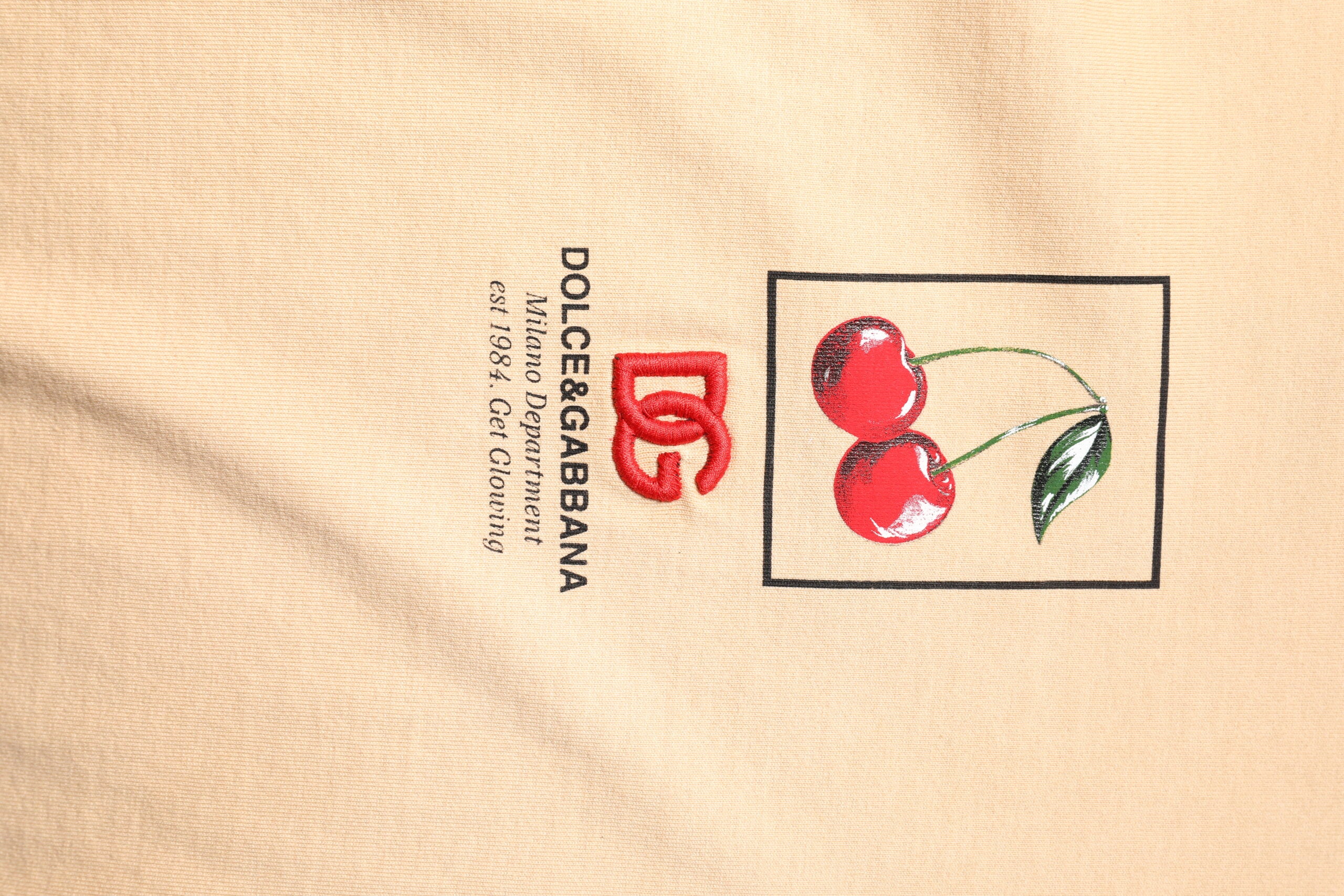 Beige Cotton Logo Print Crew Neck T-shirt