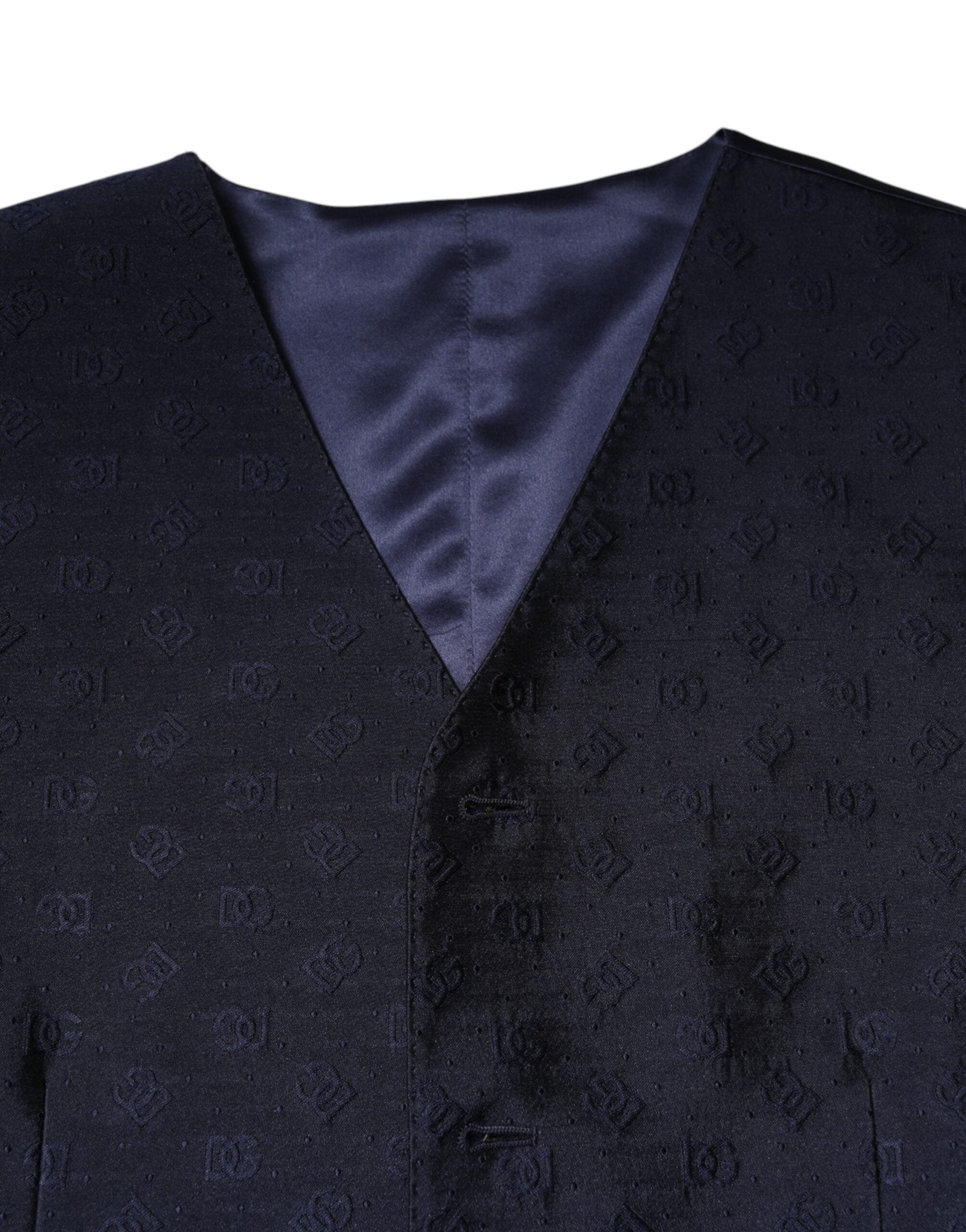 Dark Blue Logo Wool Formal Men Waistcoat Vest