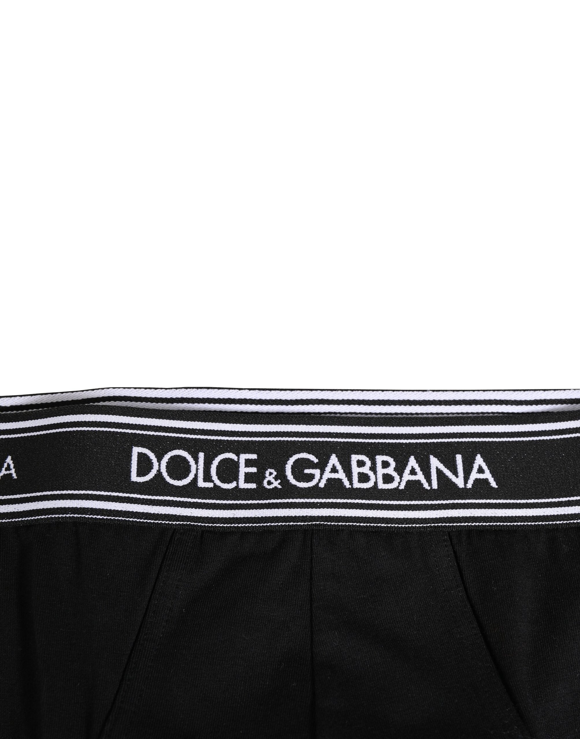 Black Cotton Stretch Logo Print Brief Underwear