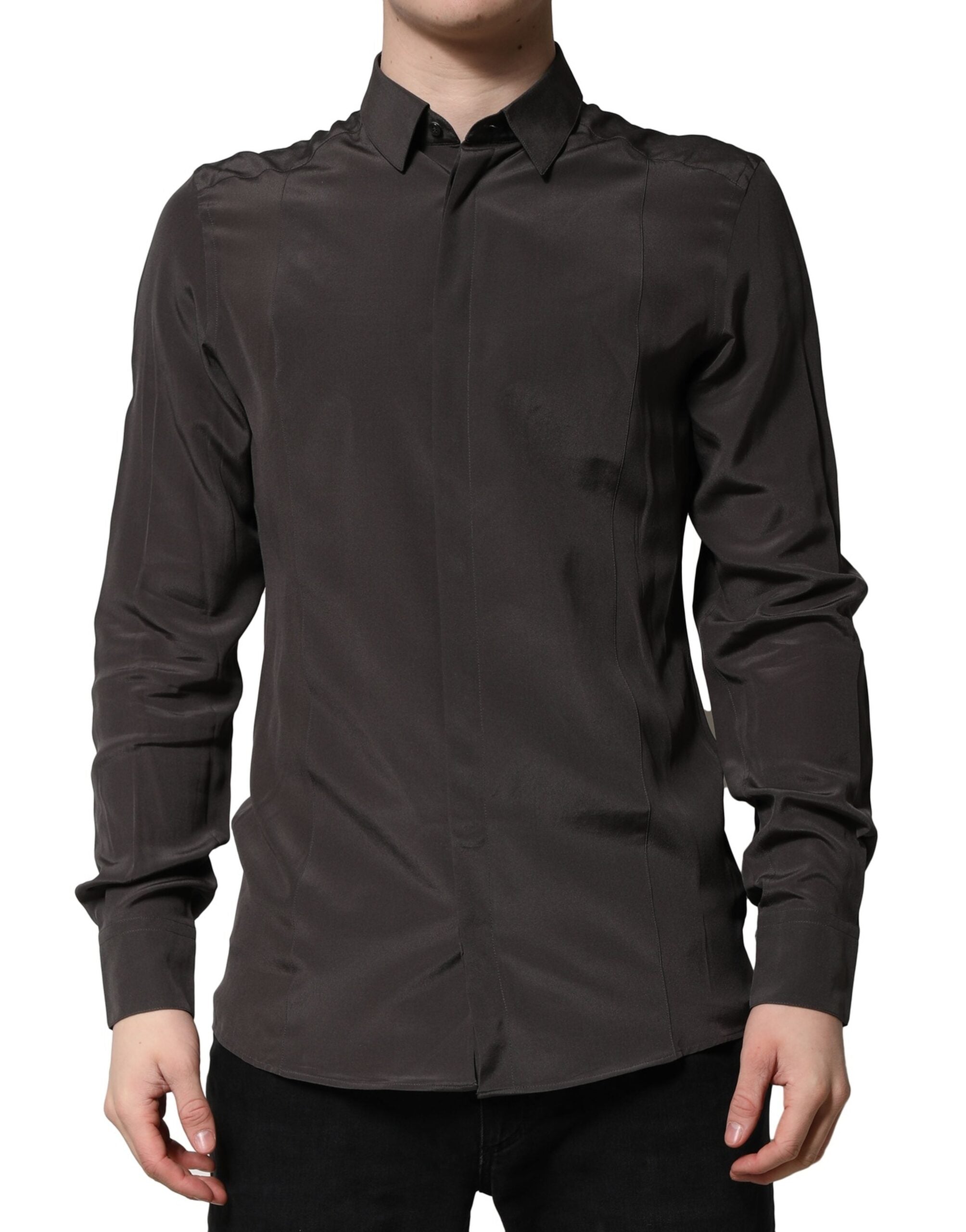 Dark Brown Silk GOLD Men Dress Formal Shirt