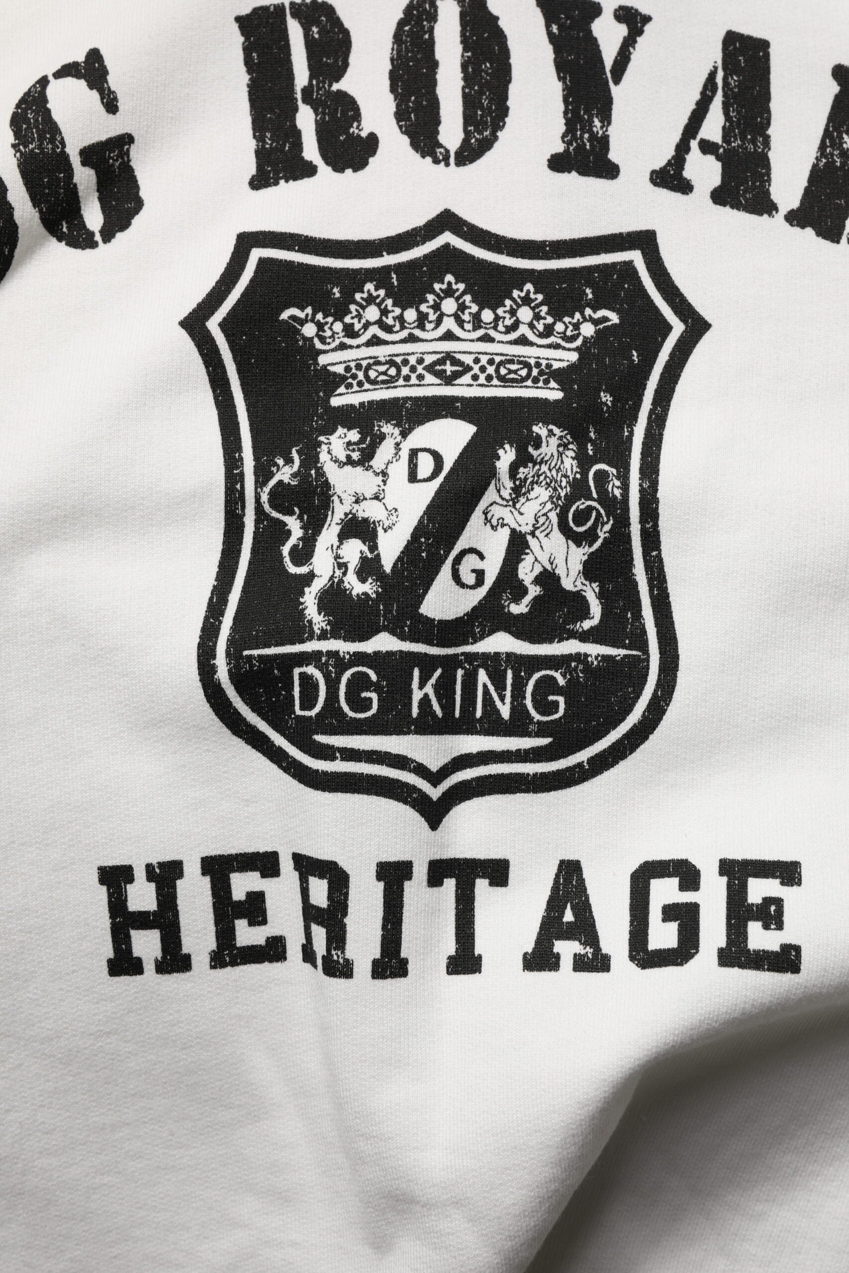 White Cotton DG ROYAL Print Hooded Sweater