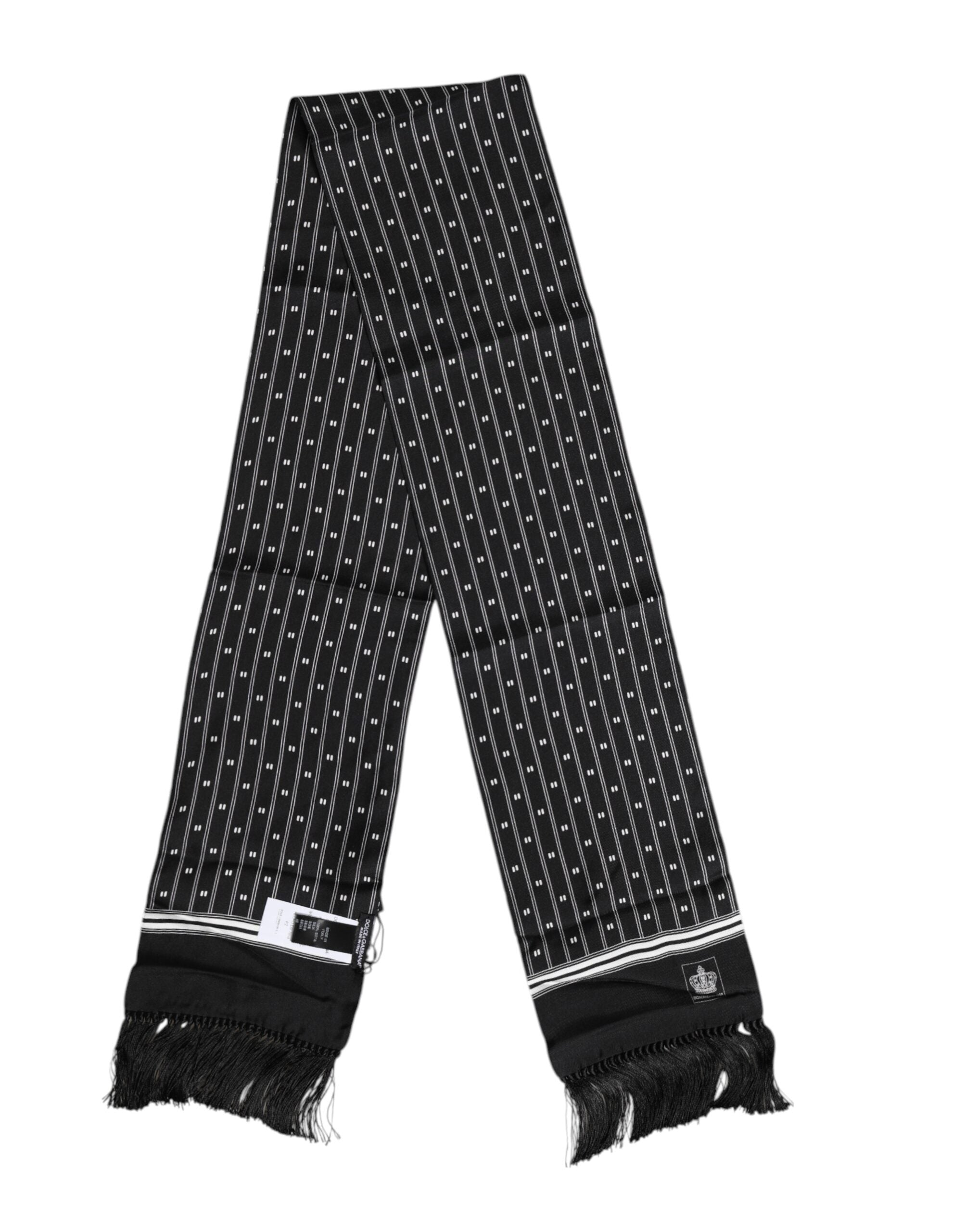 Black Silk Printed Fringes Men Foulard Scarf