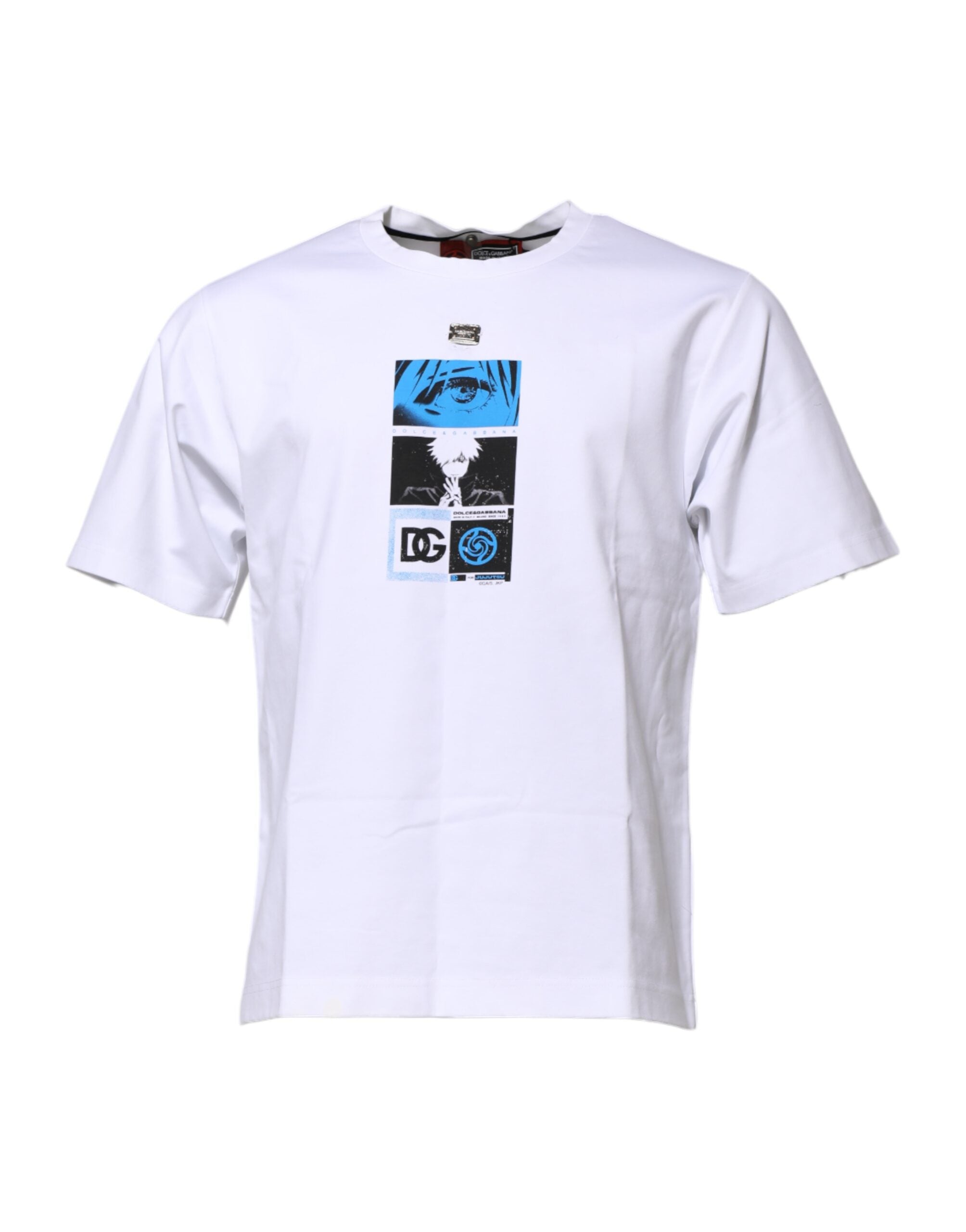 White Cotton Crew Neck Graphic Print T-shirt