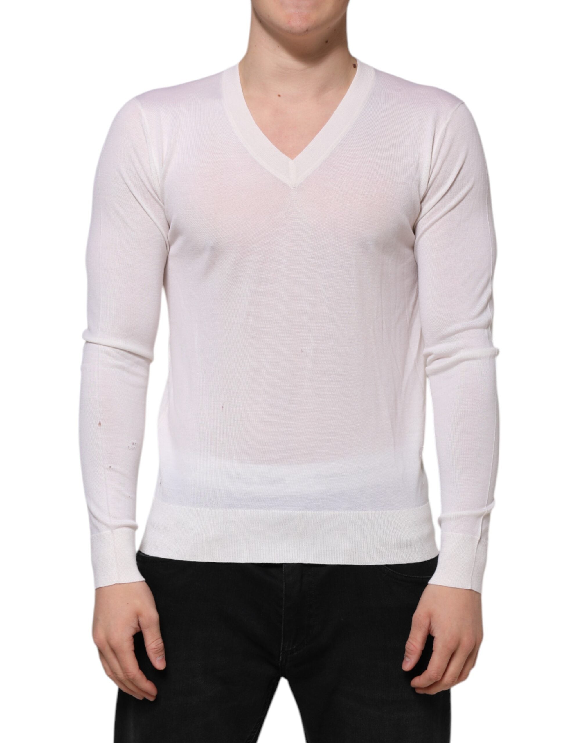 White Cashmere Logo V-neck Pullover Sweater