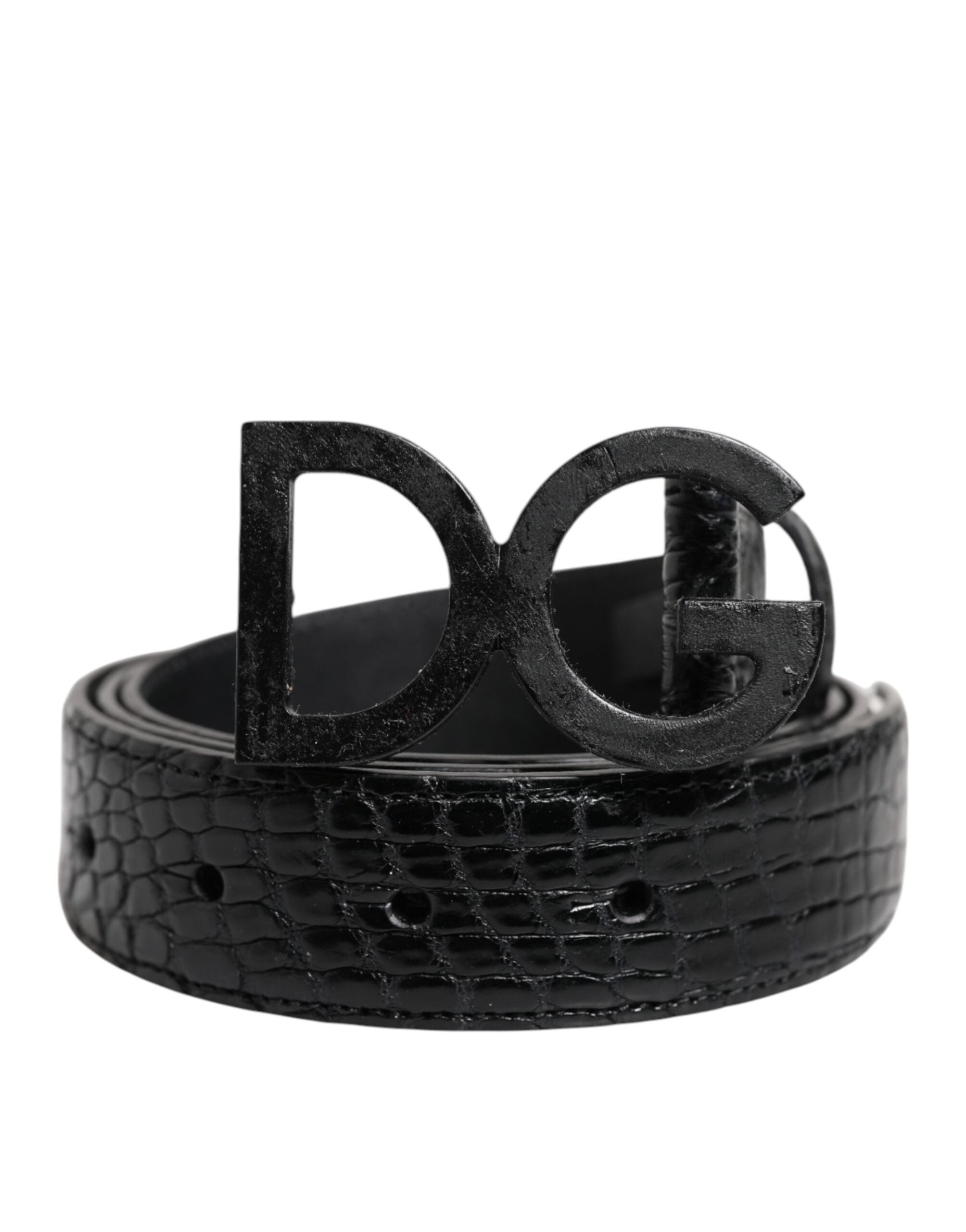 Black Leather Classic Metal DG Buckle Belt