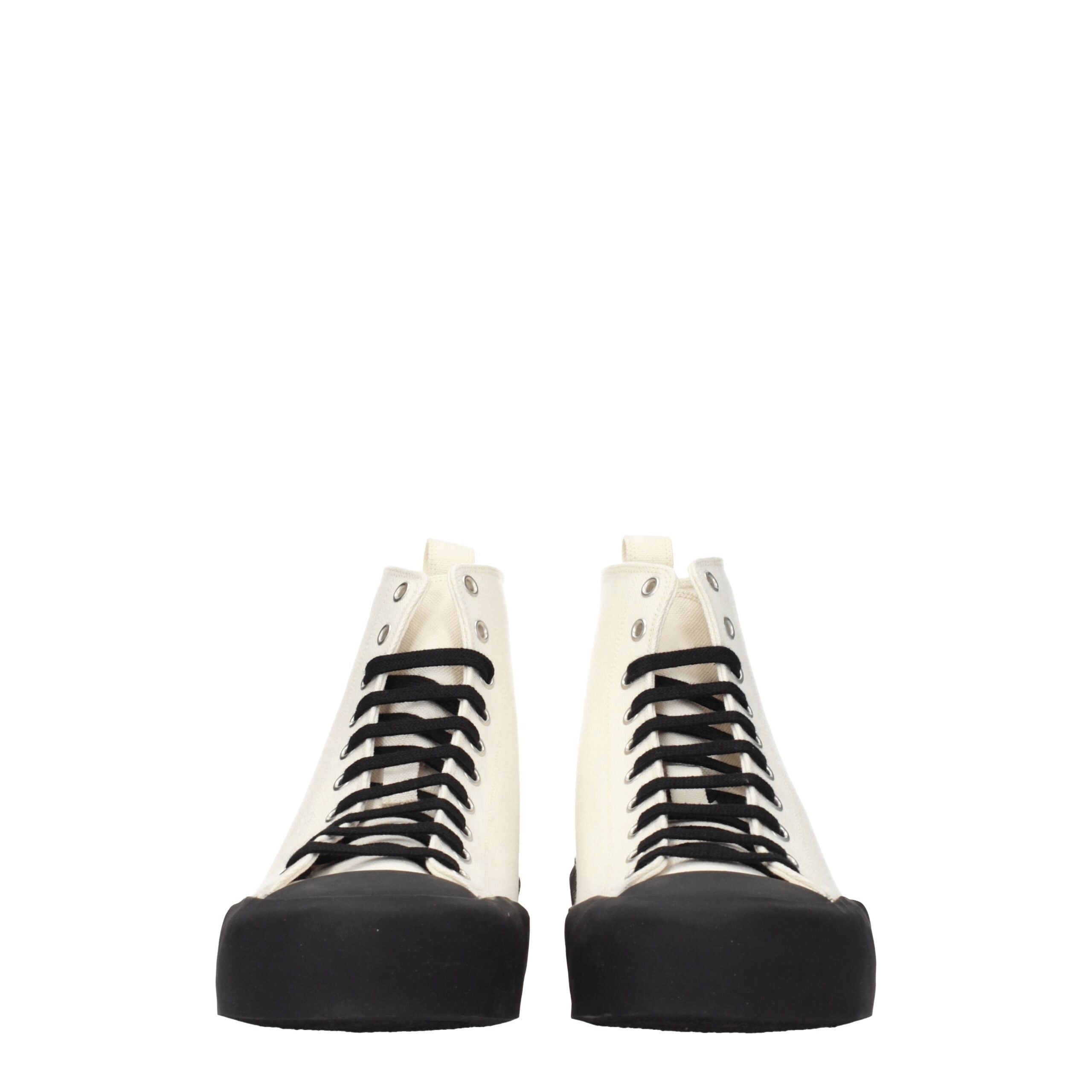 Beige Fabric High Top Sneakers