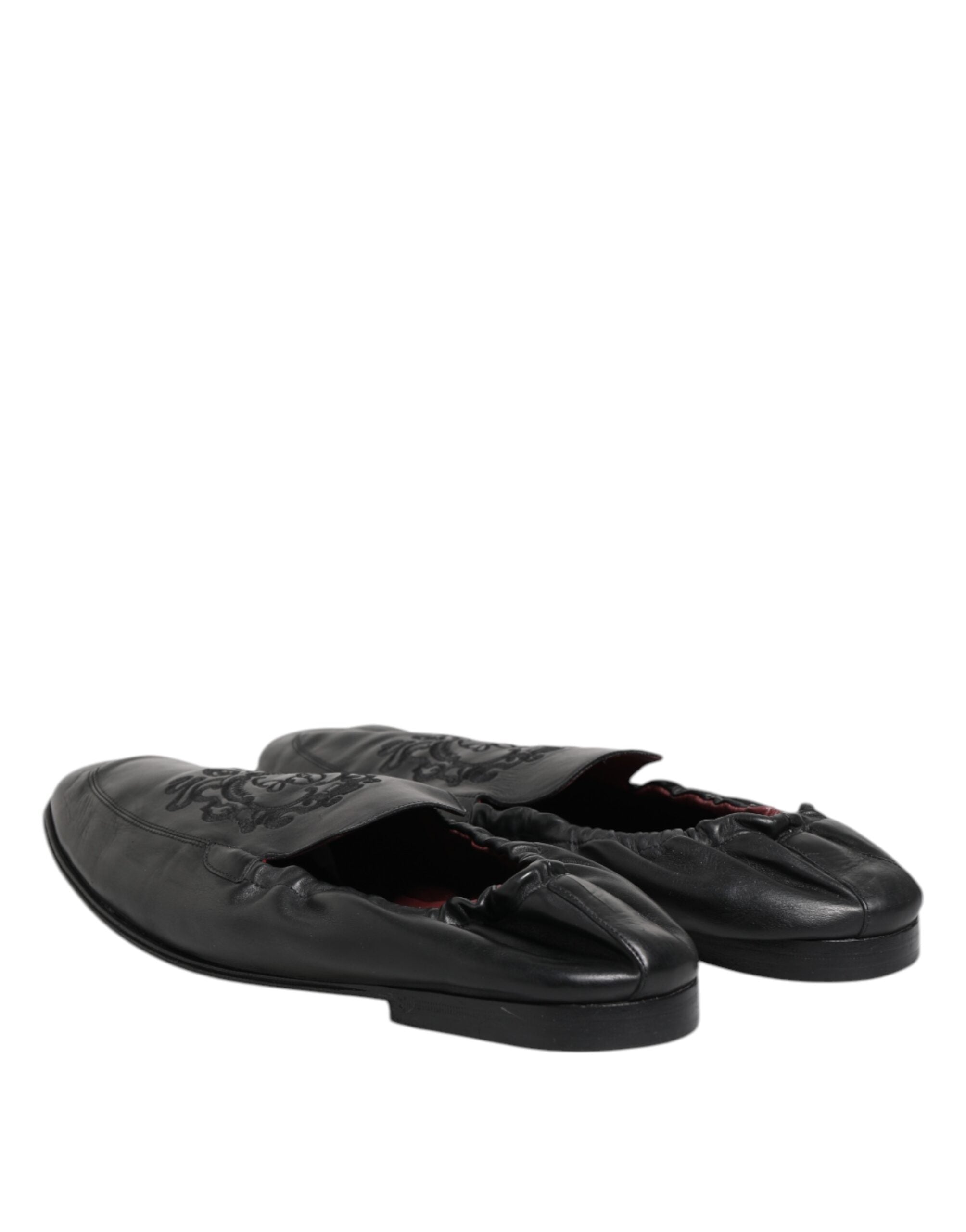 Black Leather Slip On Men Flat Loafers Shoes