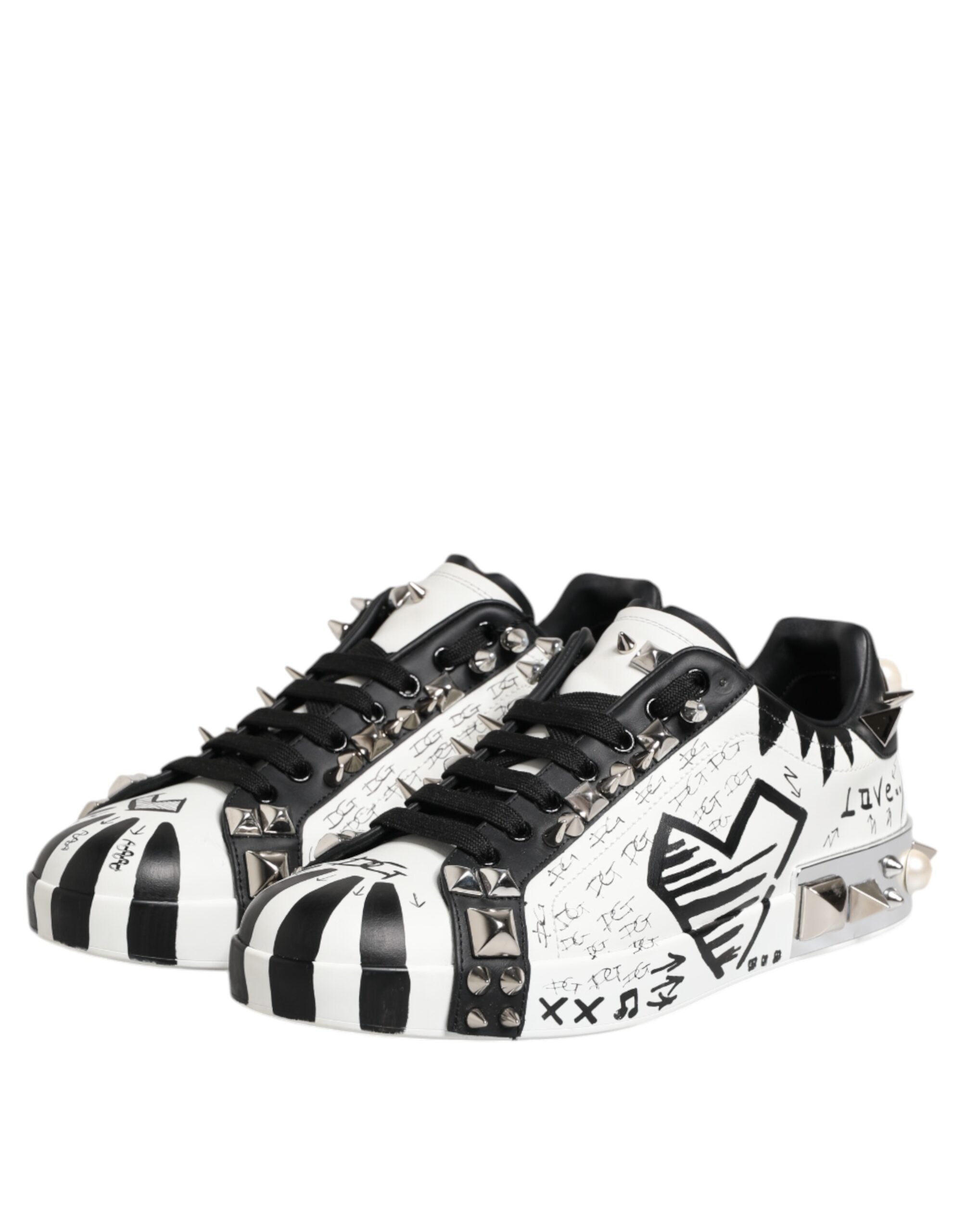 Black White Studded Low Top Sneakers Shoes