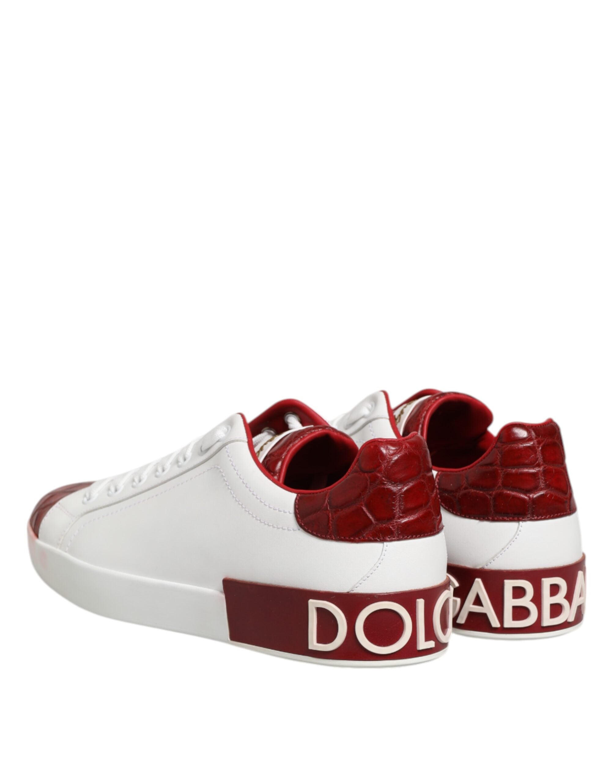 White Red Leather Lace Up Sneakers Shoes