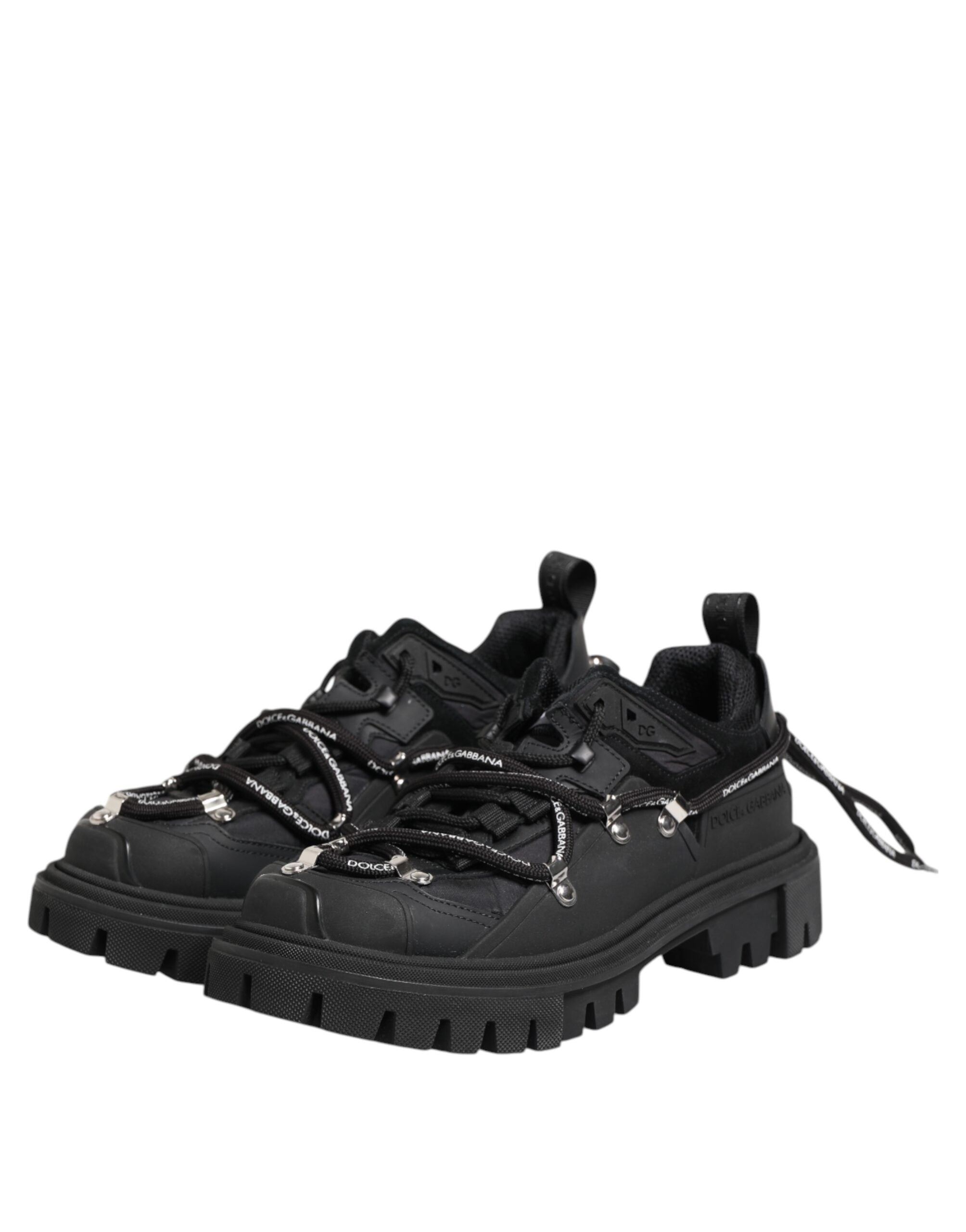 Black Low Top Lace Up Trekking Sneakers Shoes