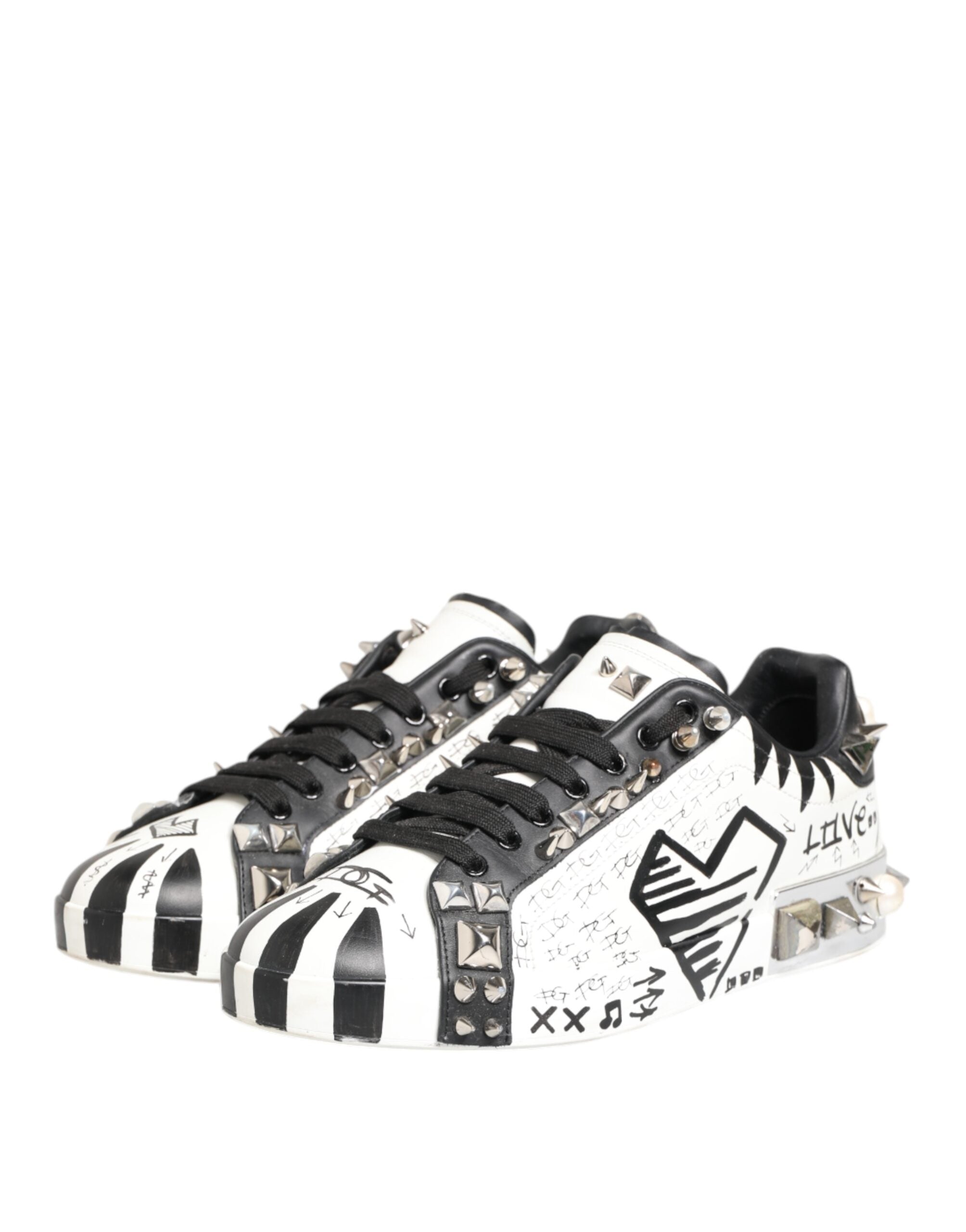 White Studded Printed Low Top Sneakers Shoes