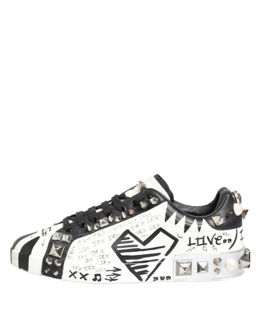 White Studded Printed Low Top Sneakers Shoes
