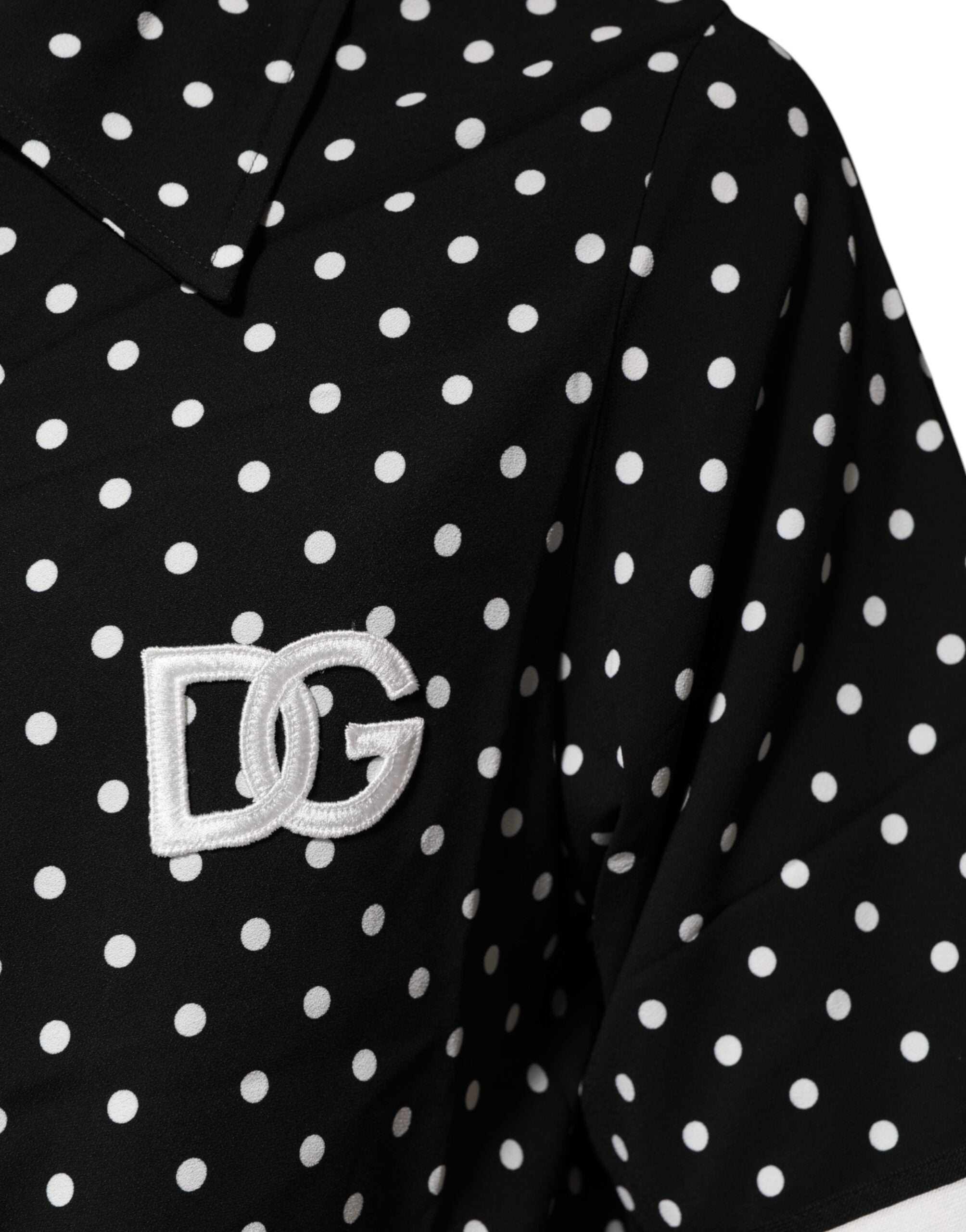 Black Polka Dot Short Sleeves Collared Polo T-shirt