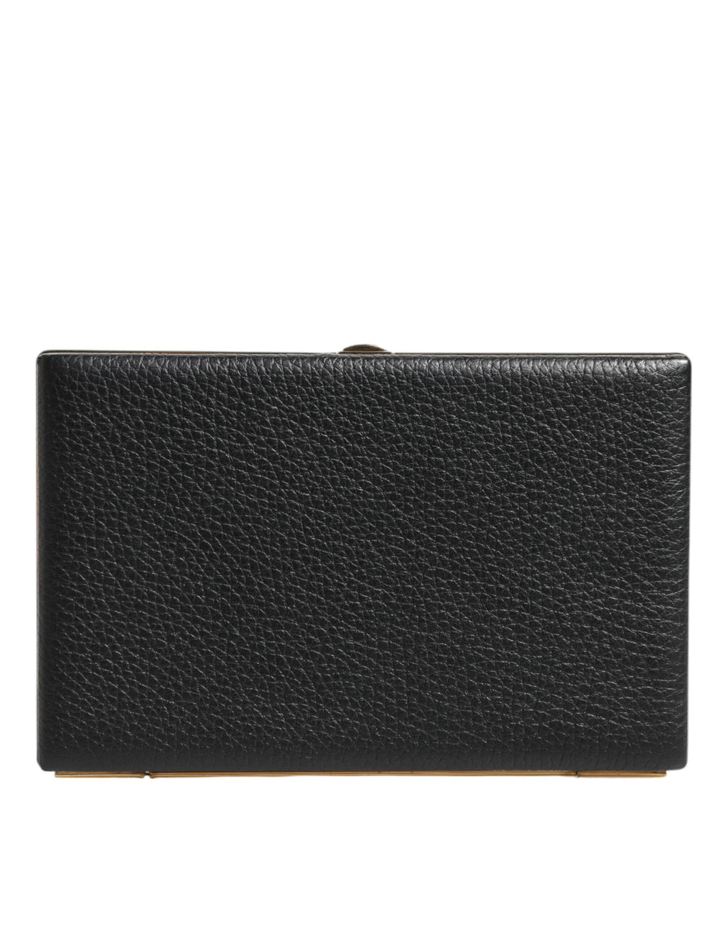 Black Leather Gold Frame Clutch Evening Party Purse Bag