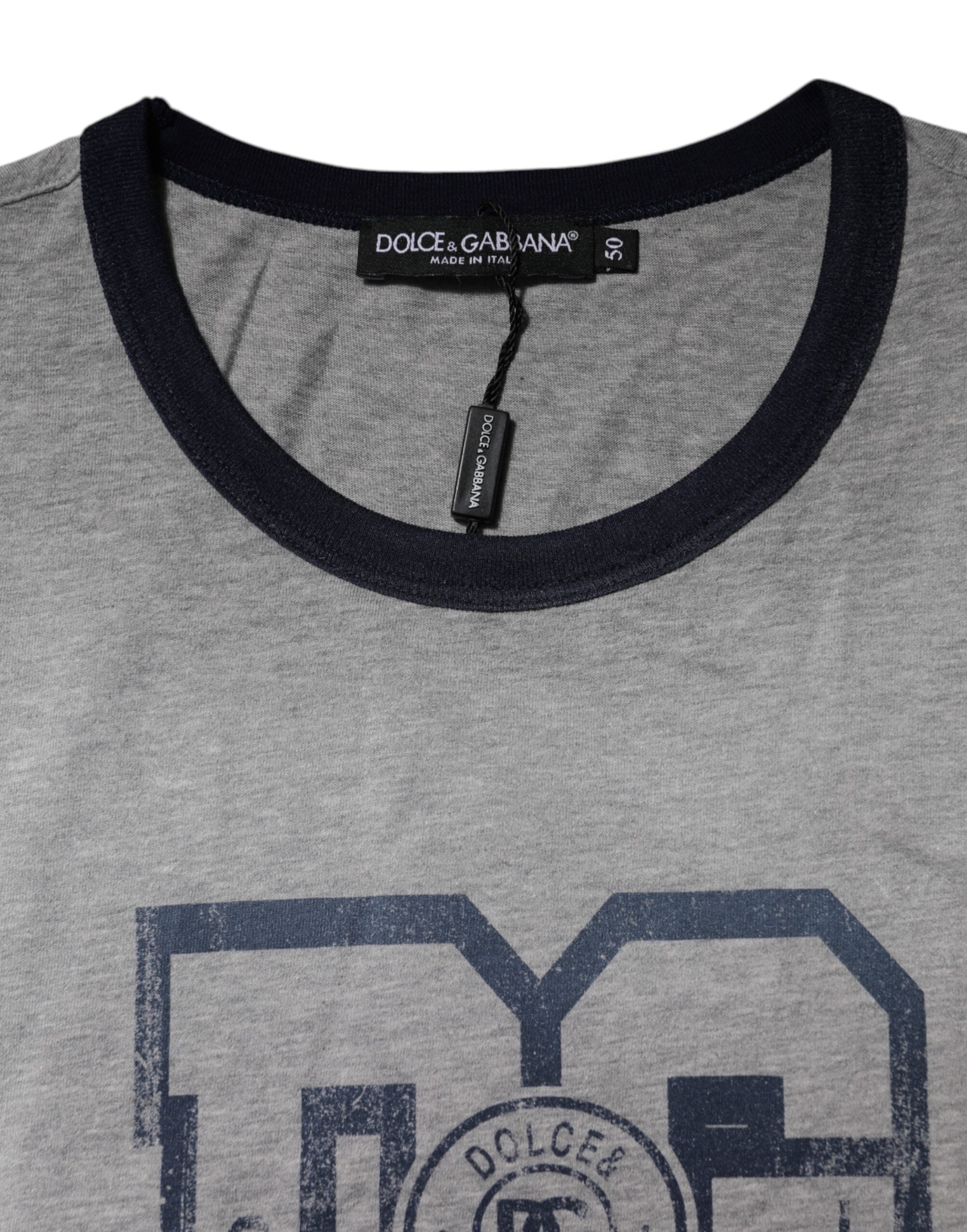 Gray DG Graphic Print Cotton Crewneck T-shirt