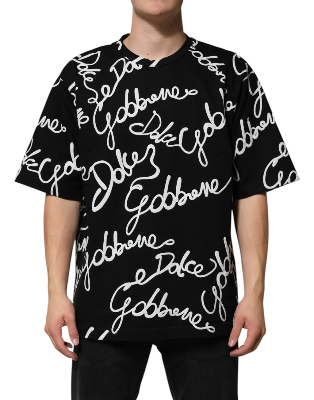 Black Logo Print Cotton Crew Neck T-shirt