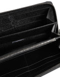Black Leather #DGFAMILY Zipper Continental Mens Wallet