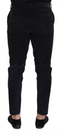 Black Stretch Cotton Slim Trousers Chino Pants
