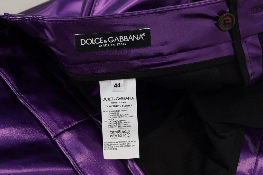 Purple Metallic Nylon Straight Trouser Pants