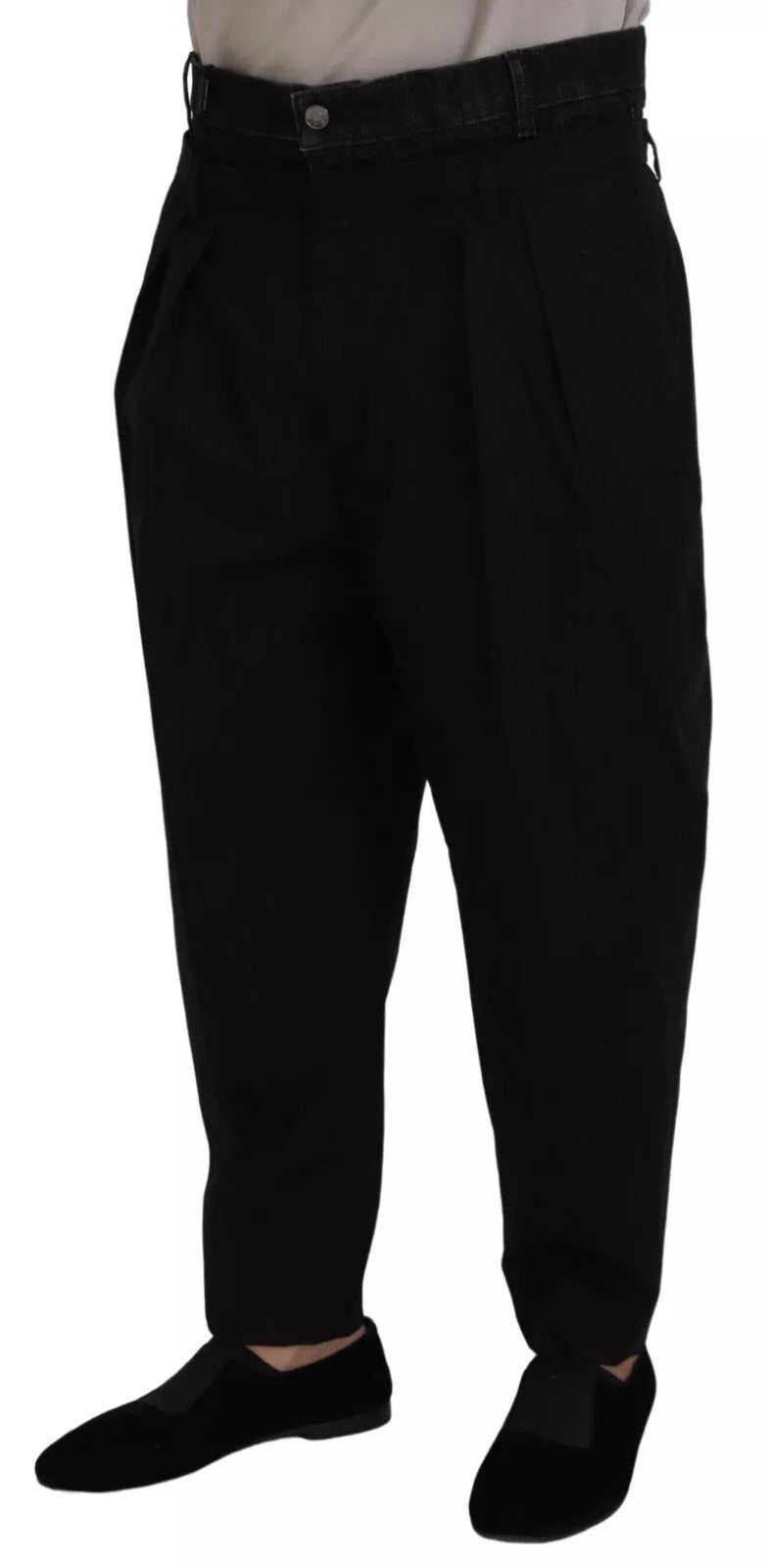 Black Cotton Stretch Loose Denim Trouser Jeans