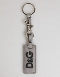 Gray Leather Logo Metal Ring Keychain Holder Men Keyring