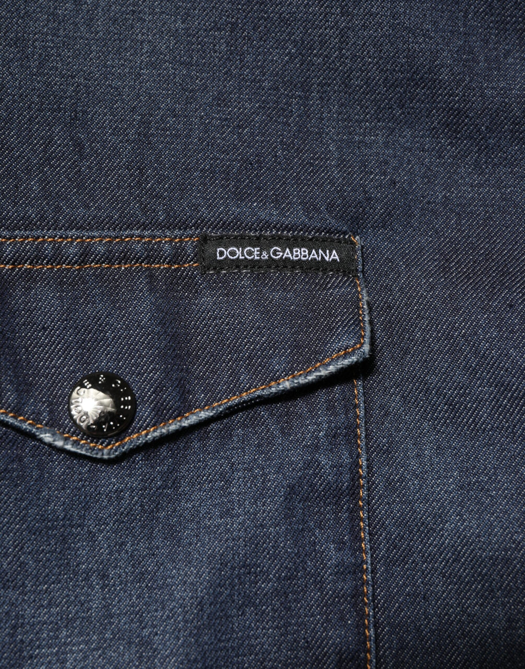 Blue Denim Button Casual Logo Patch Men Shirt