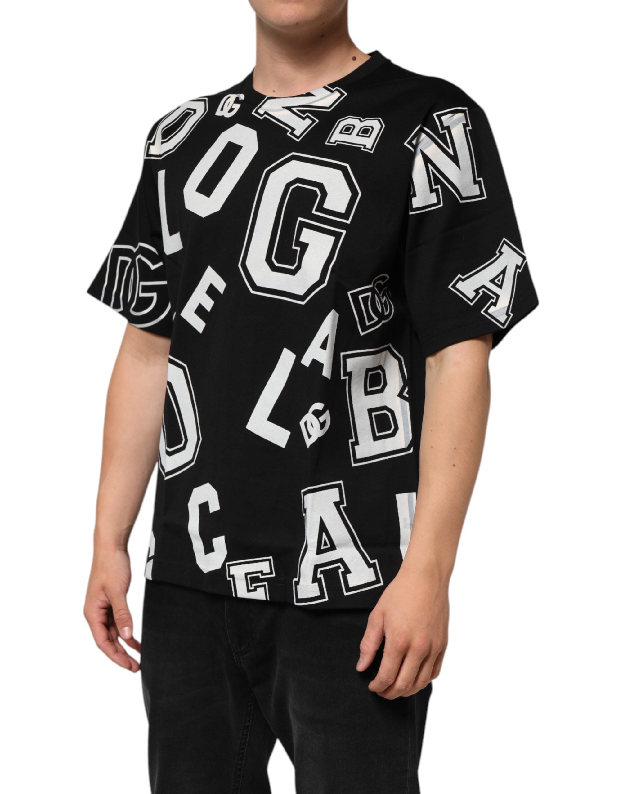 Black Cotton Letter Print Short Sleeve T-shirt