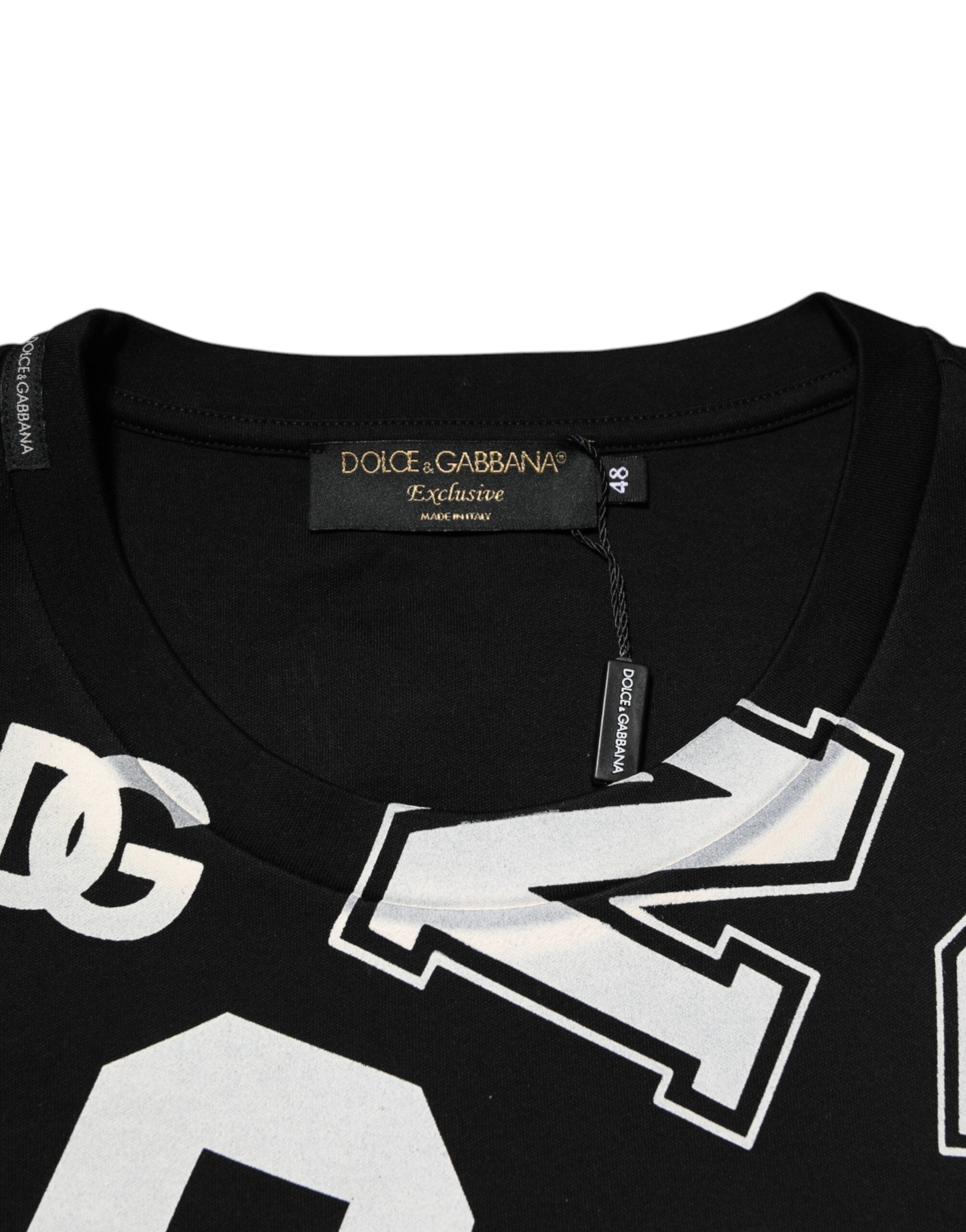 Black Cotton Letter Print Short Sleeve T-shirt