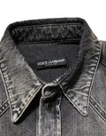 Black Washed Cotton Snap Long Sleeve Casual Shirt
