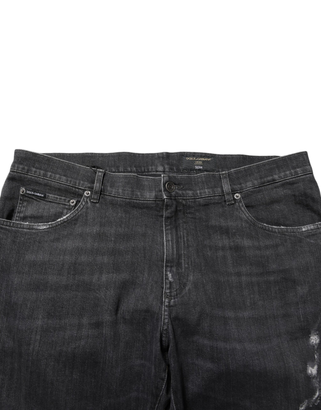 Black Cotton Slim Fit Distressed Ripped Logo Jeans