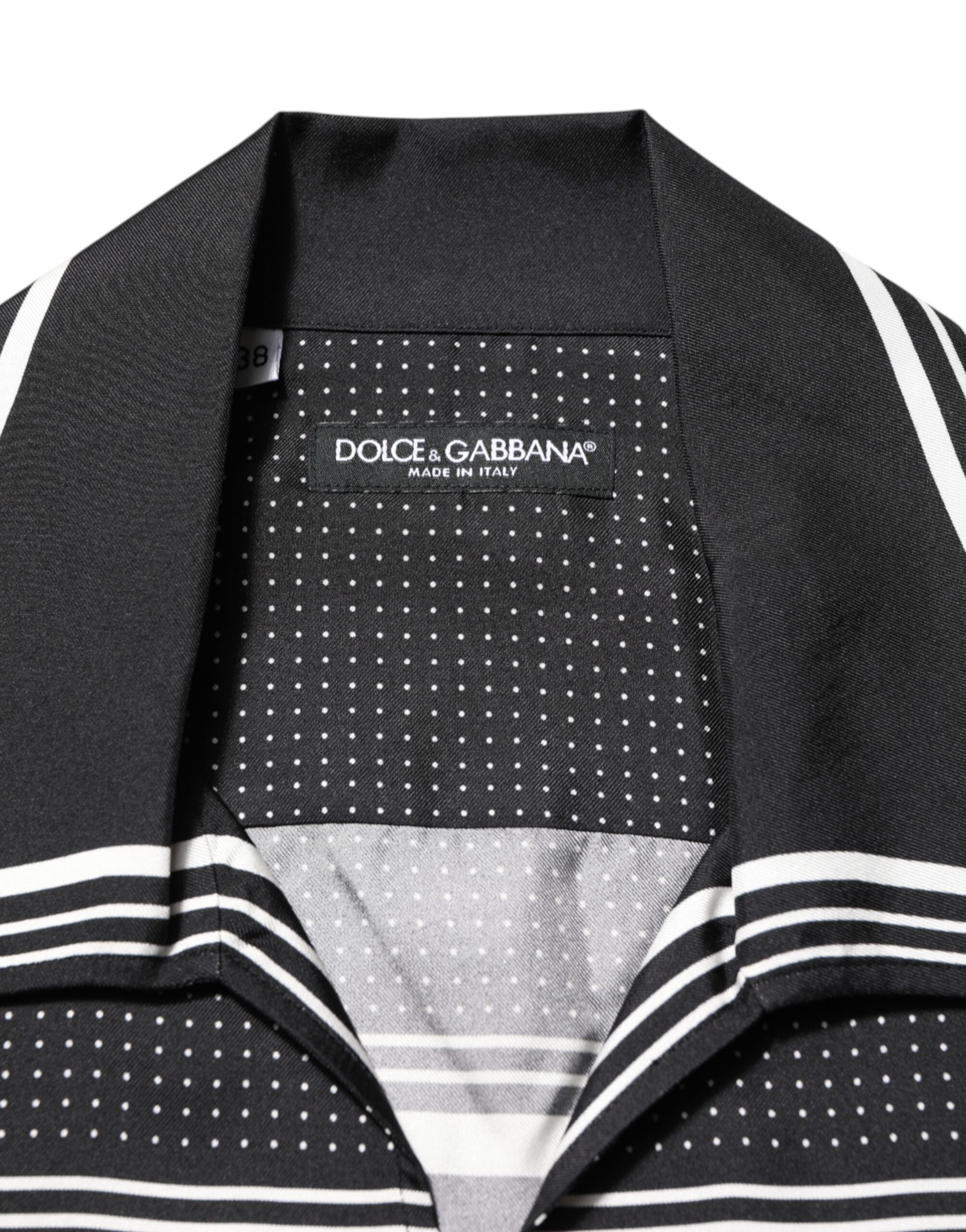 Black White StripeDot Print Casual Polo Shirt