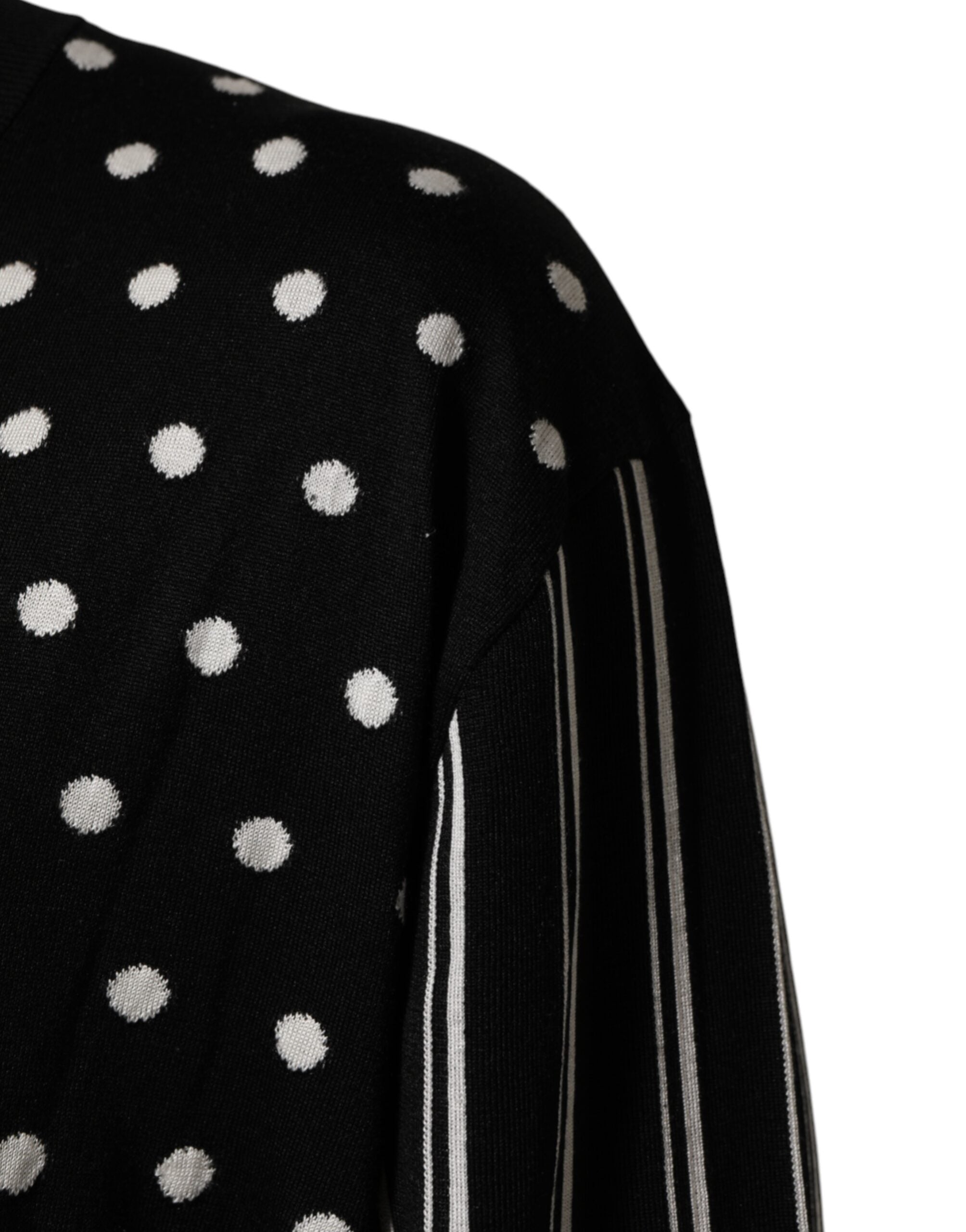 Black White Stripe Polka V-Neck Pullover Sweater