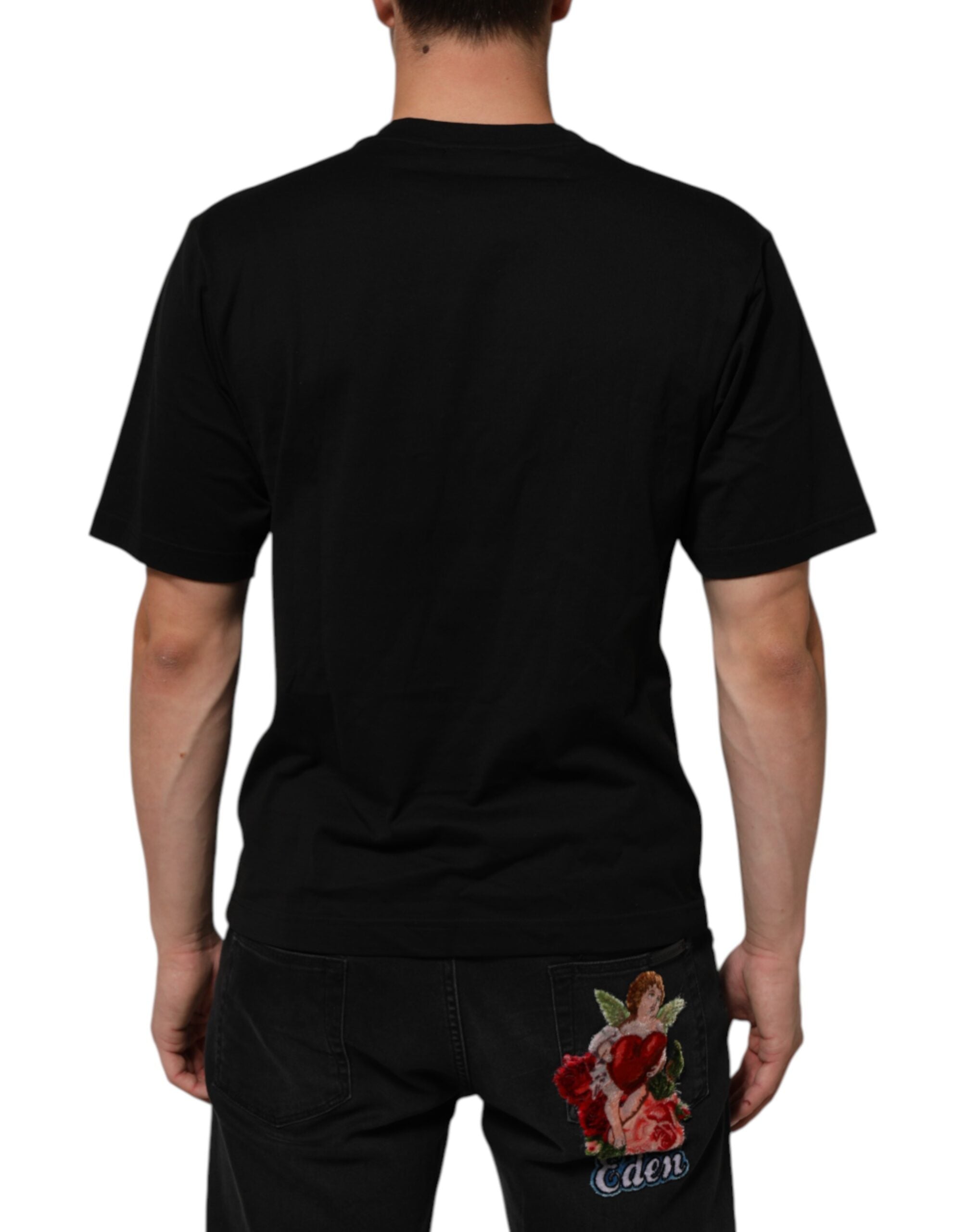 Black Logo Plaque Cotton Crew Neck T-shirt