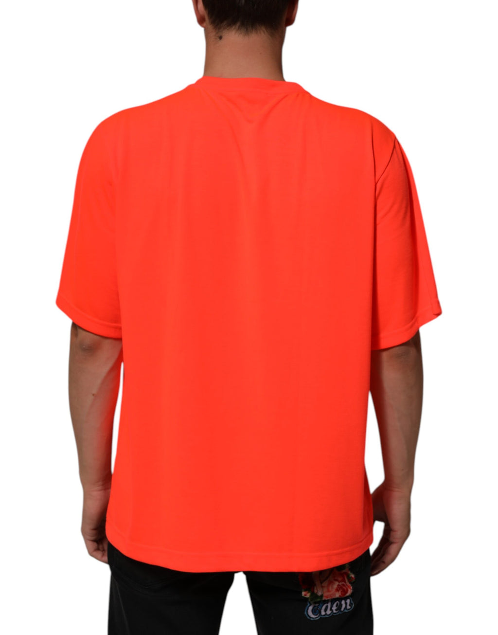 Neon Orange Polyester Men Crew Neck T-shirt