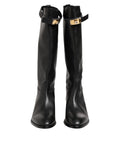 Black Logo Plaque Over The Calf Boots Shoes