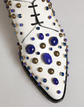 White Leather Crystals Embellished Dress Shoes