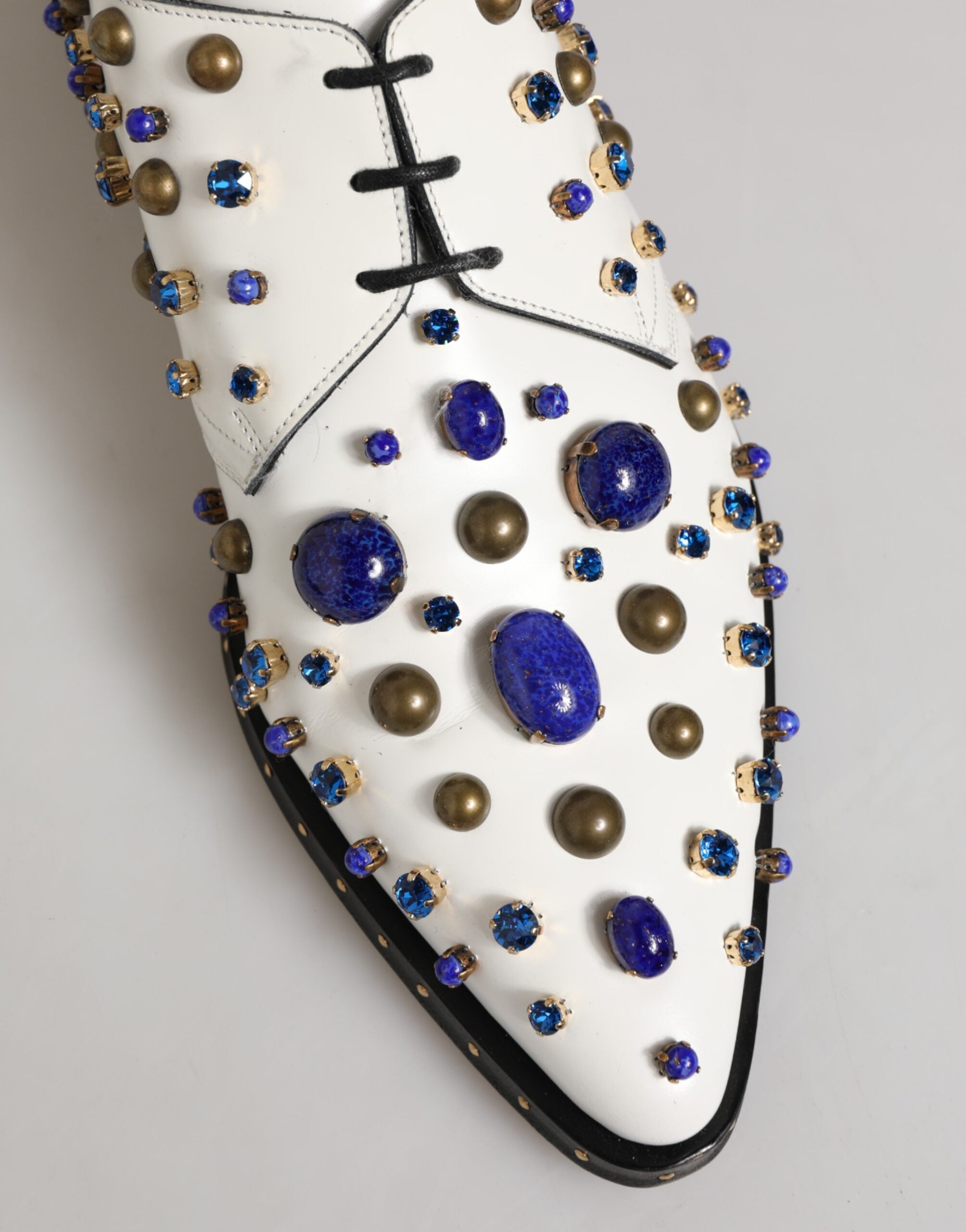 White Leather Crystals Embellished Dress Shoes