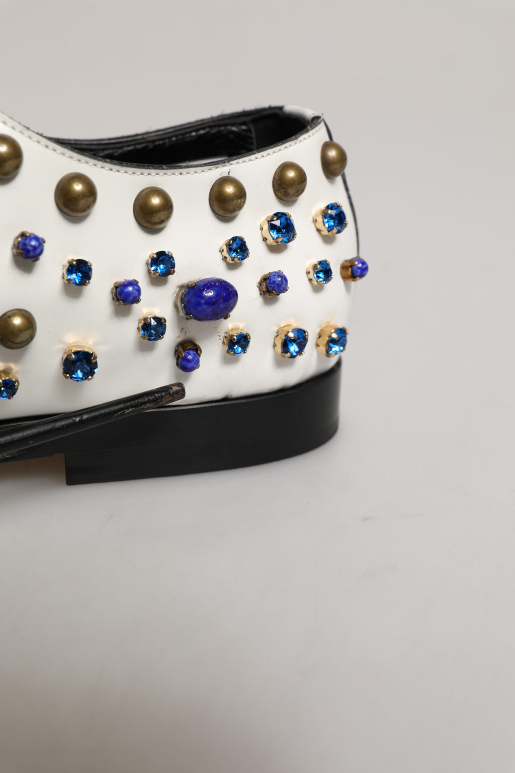 White Leather Crystals Embellished Dress Shoes