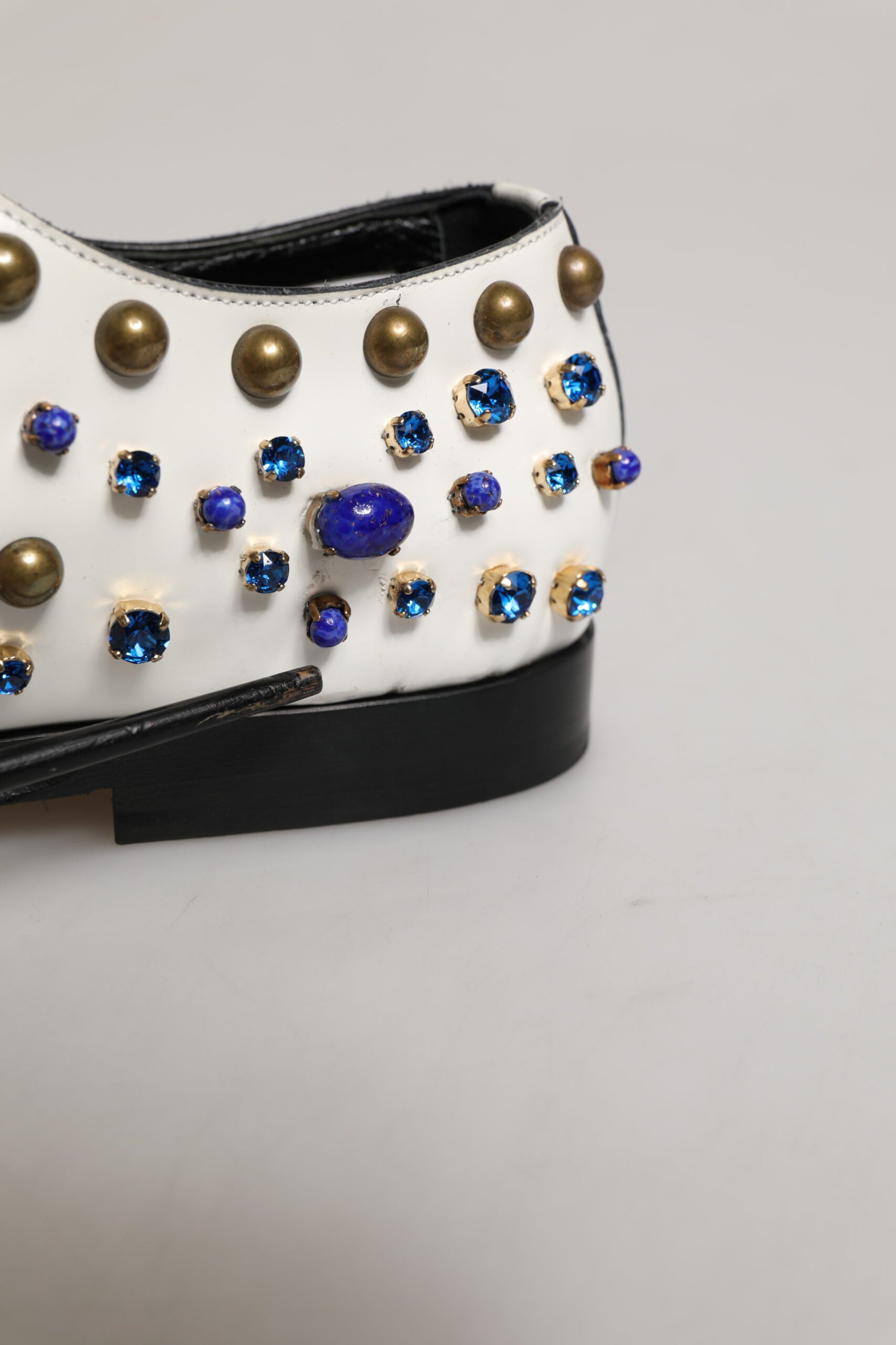 White Leather Crystals Embellished Dress Shoes