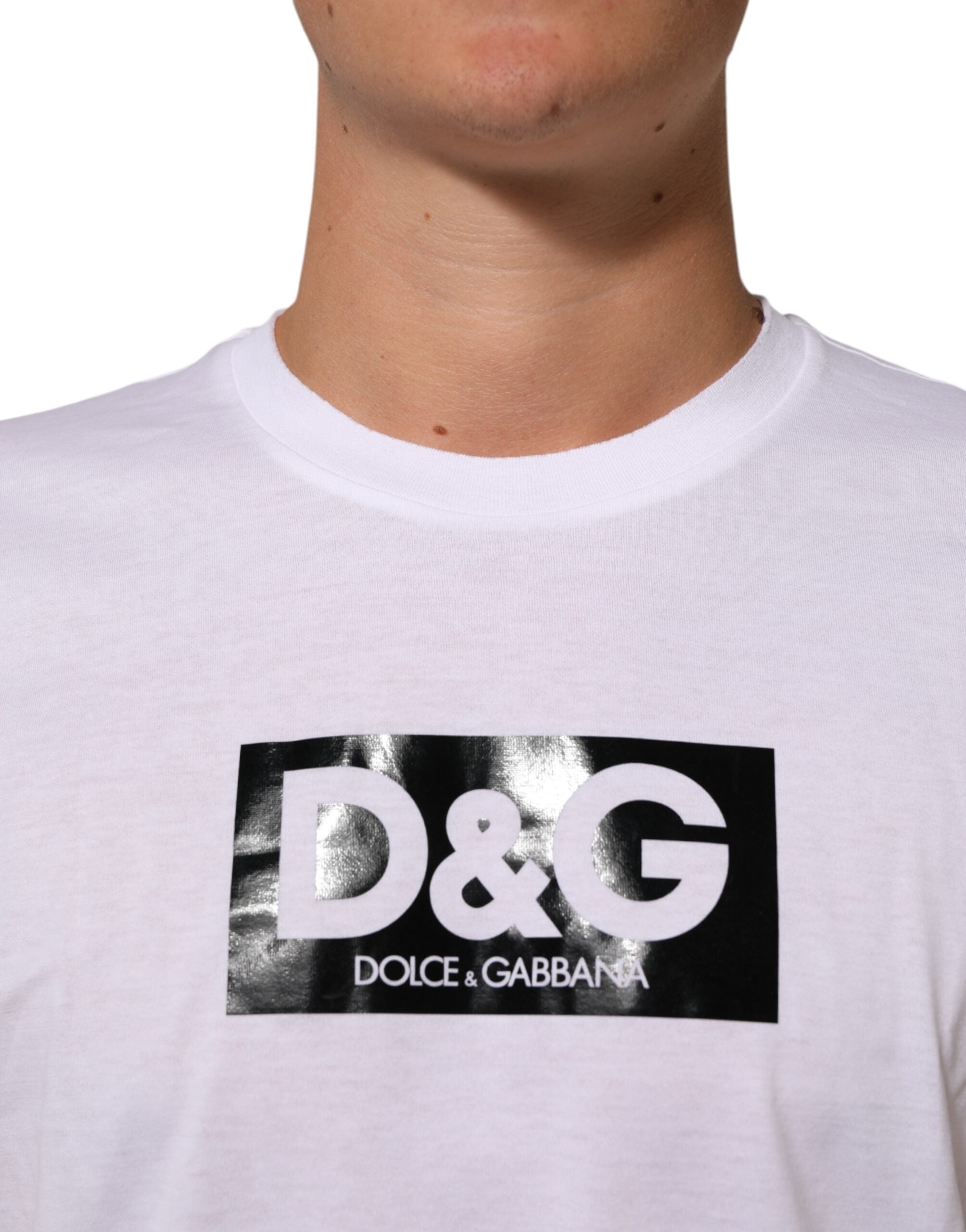 White Logo Print Cotton Crew Neck T-shirt