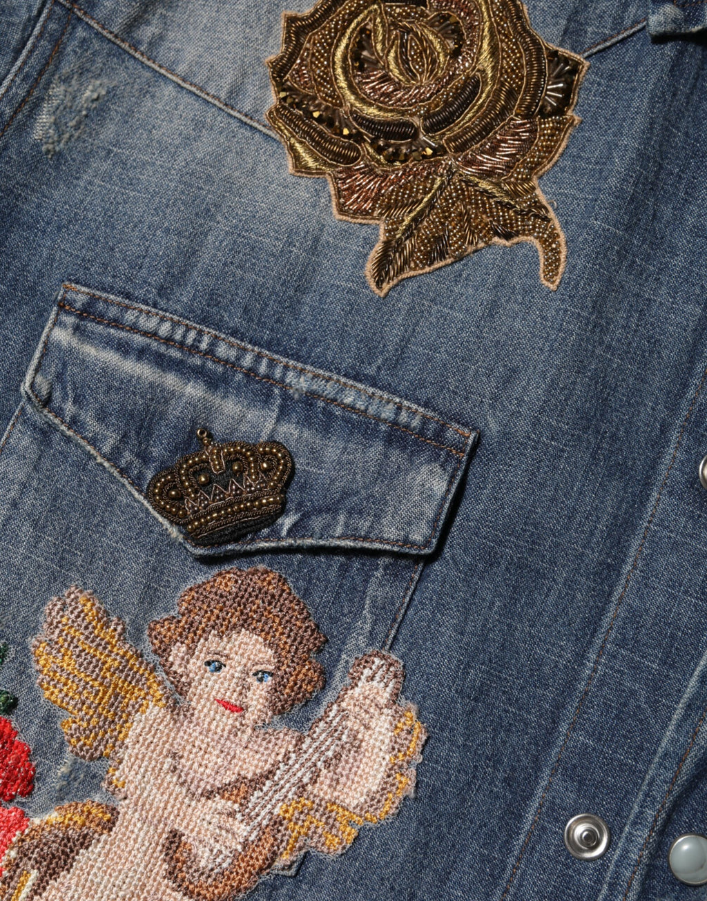Blue Angel Patch Denim Buttoned Down Men Shirt
