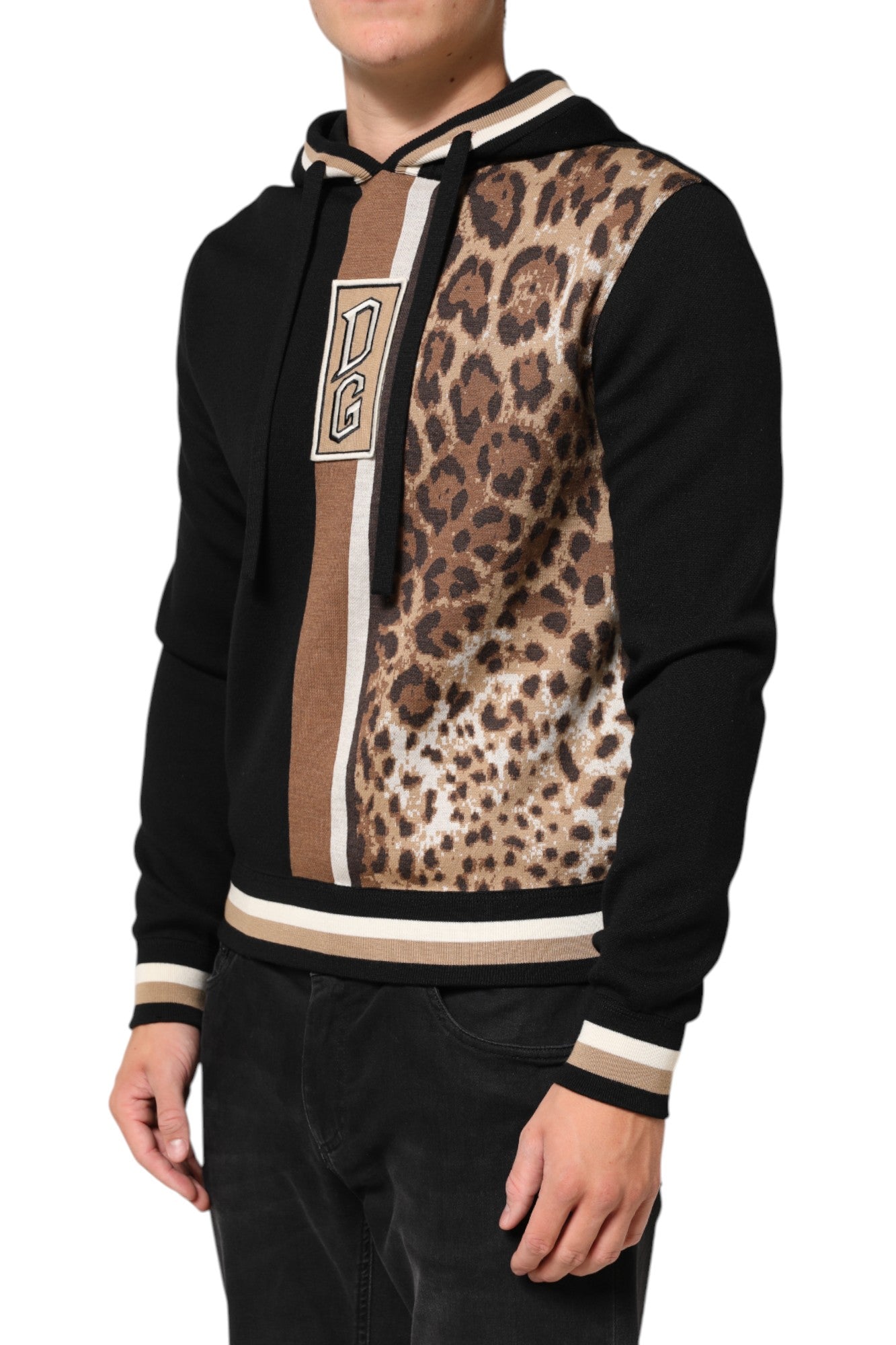Black Leopard Logo Hooded Sweatshirt Sweater