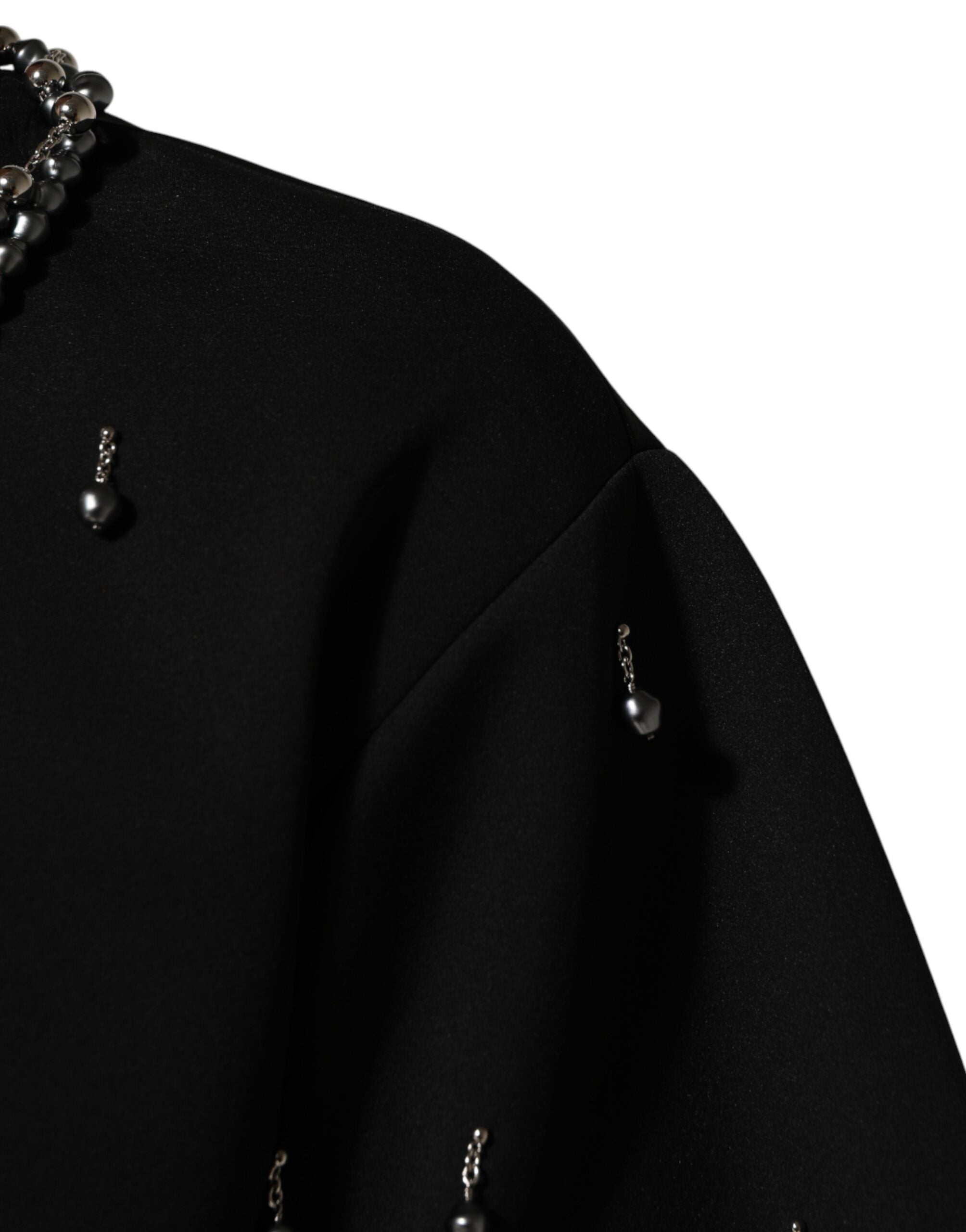 Black Polyester Necklace Embellished T-shirt