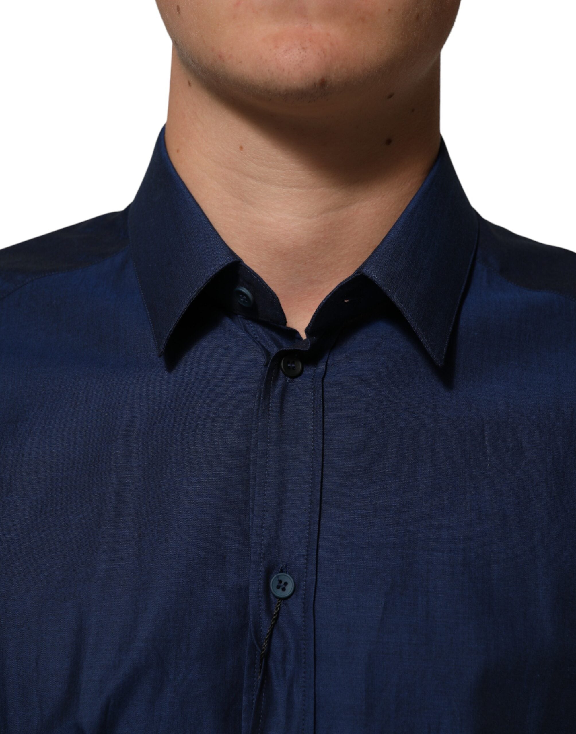 Blue Cotton Collared Men GOLD Dress Shirt