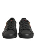 Black Leather Heart Embellished Sneakers Shoes